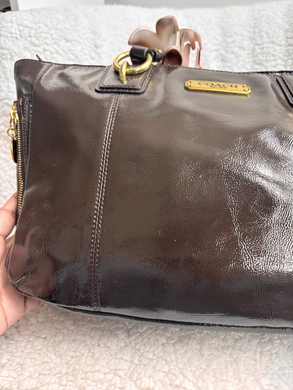 Coach Brown Patent Leather Tote Bag