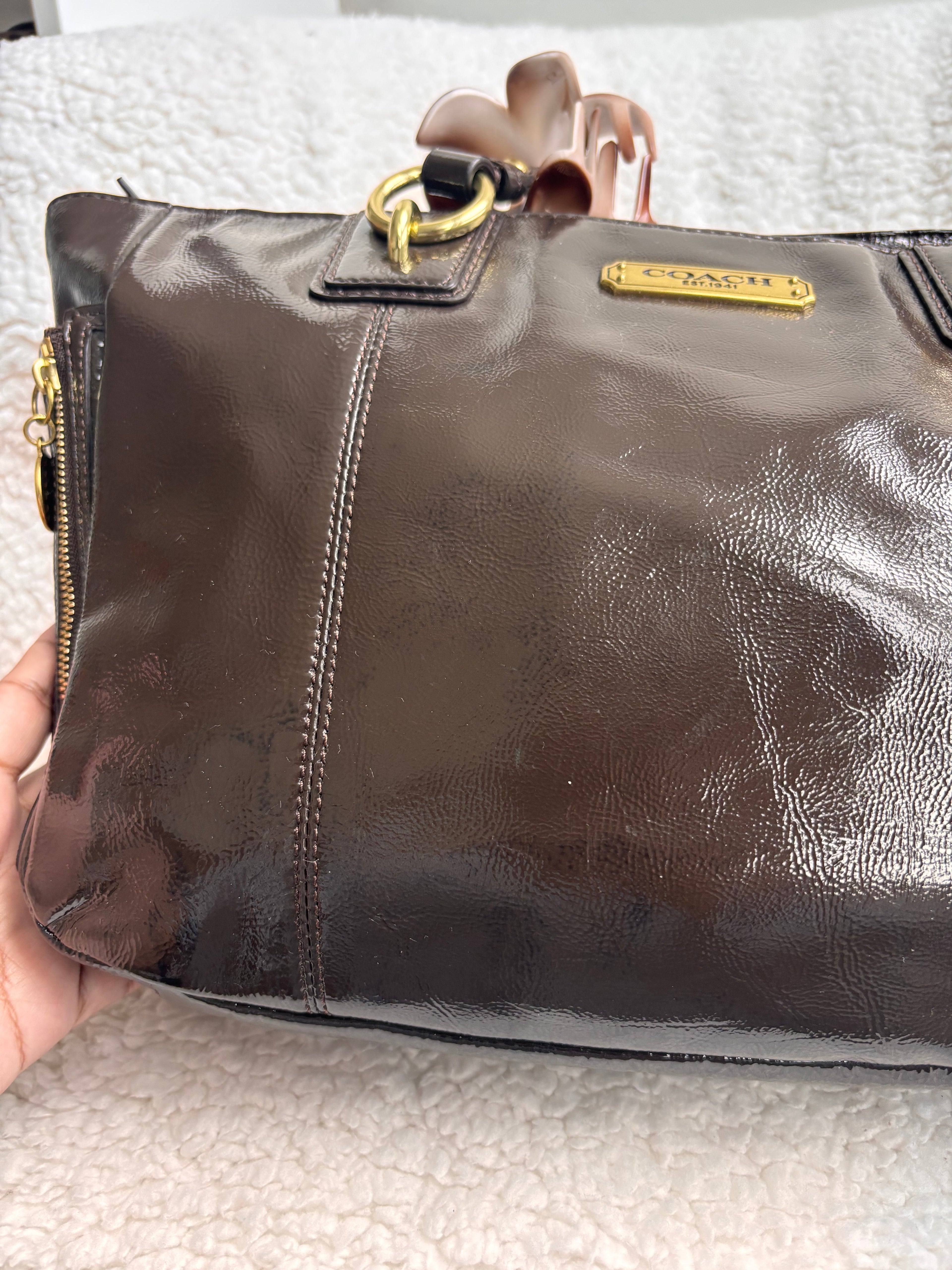Coach Brown Patent Leather Tote Bag