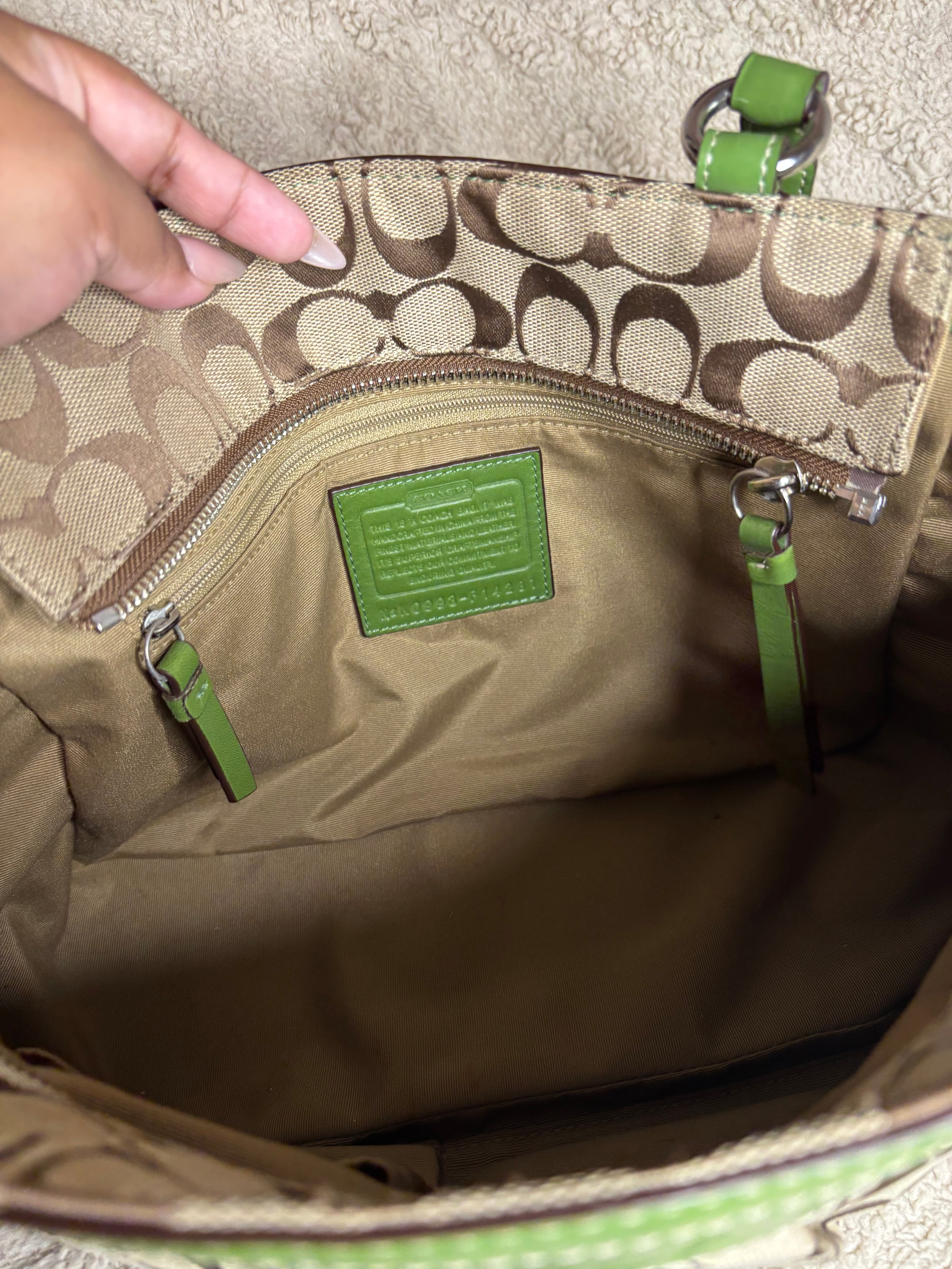 Y2K Coach Signature Green Tote Bag