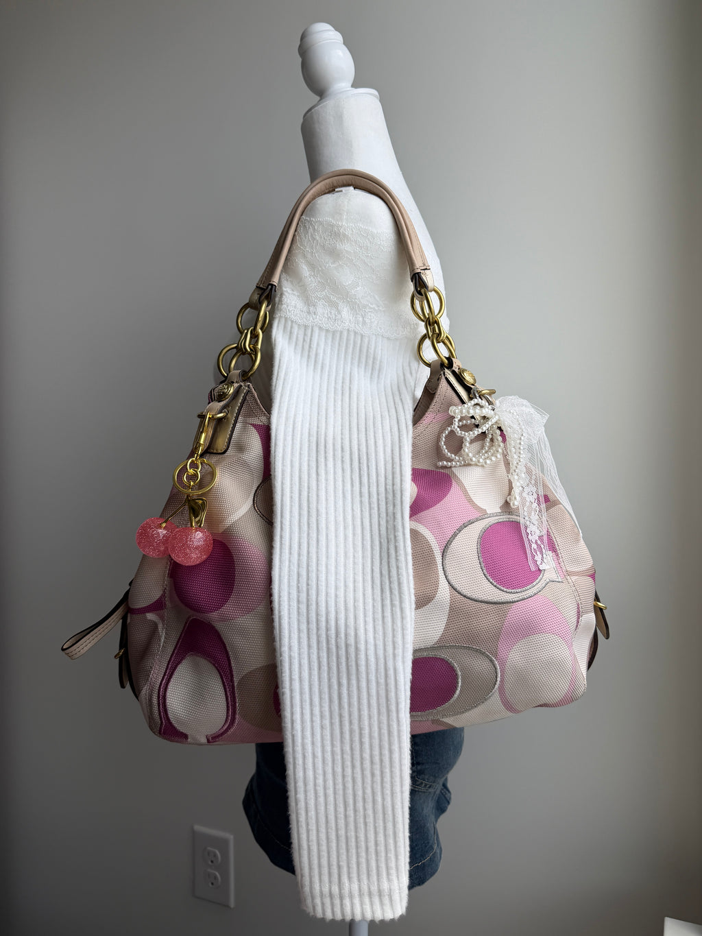 Coach Maggie Pink Canvas Shoulder Bag
