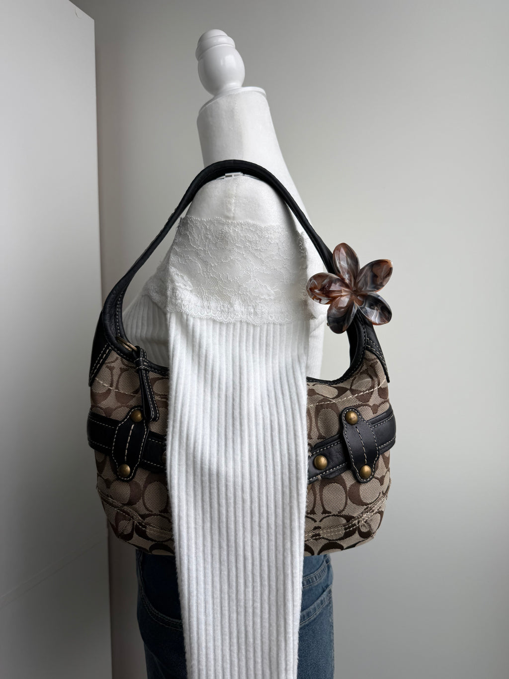 Coach Brown Signature Belted Ergo Small