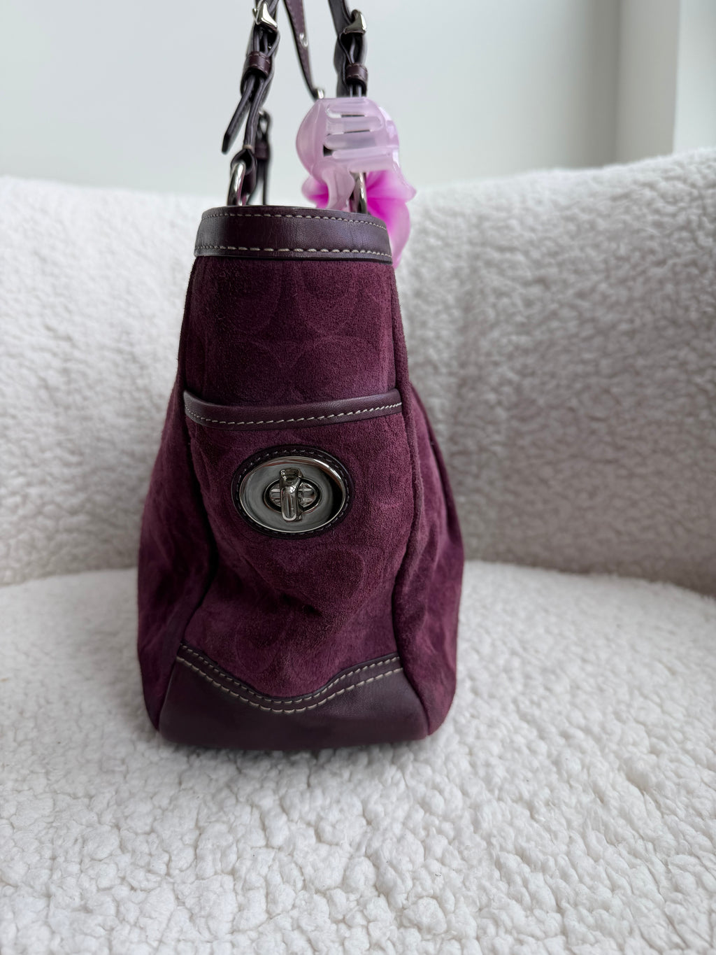 Coach Signature Suede Plum Tote