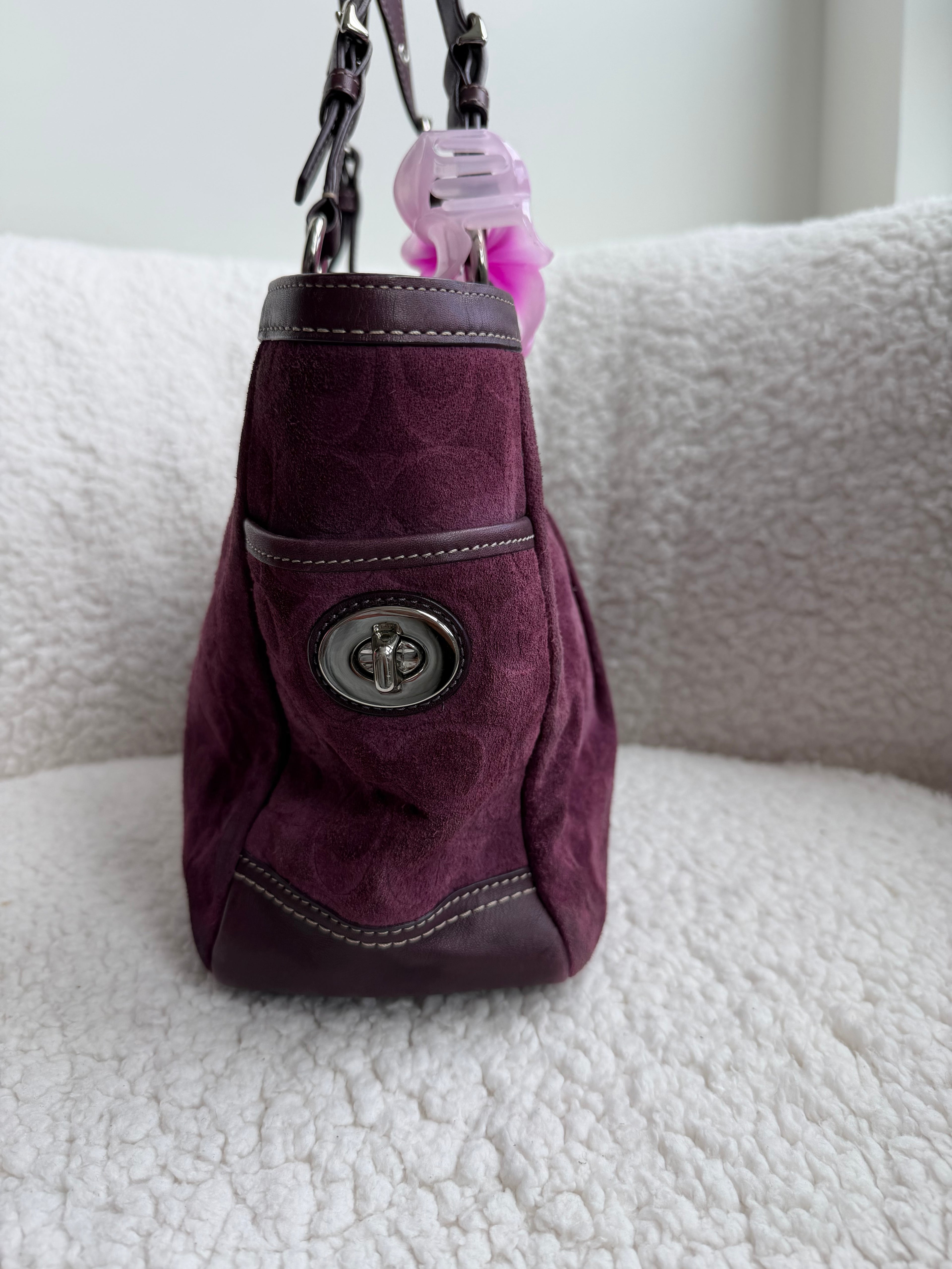 Coach Signature Suede Plum Tote