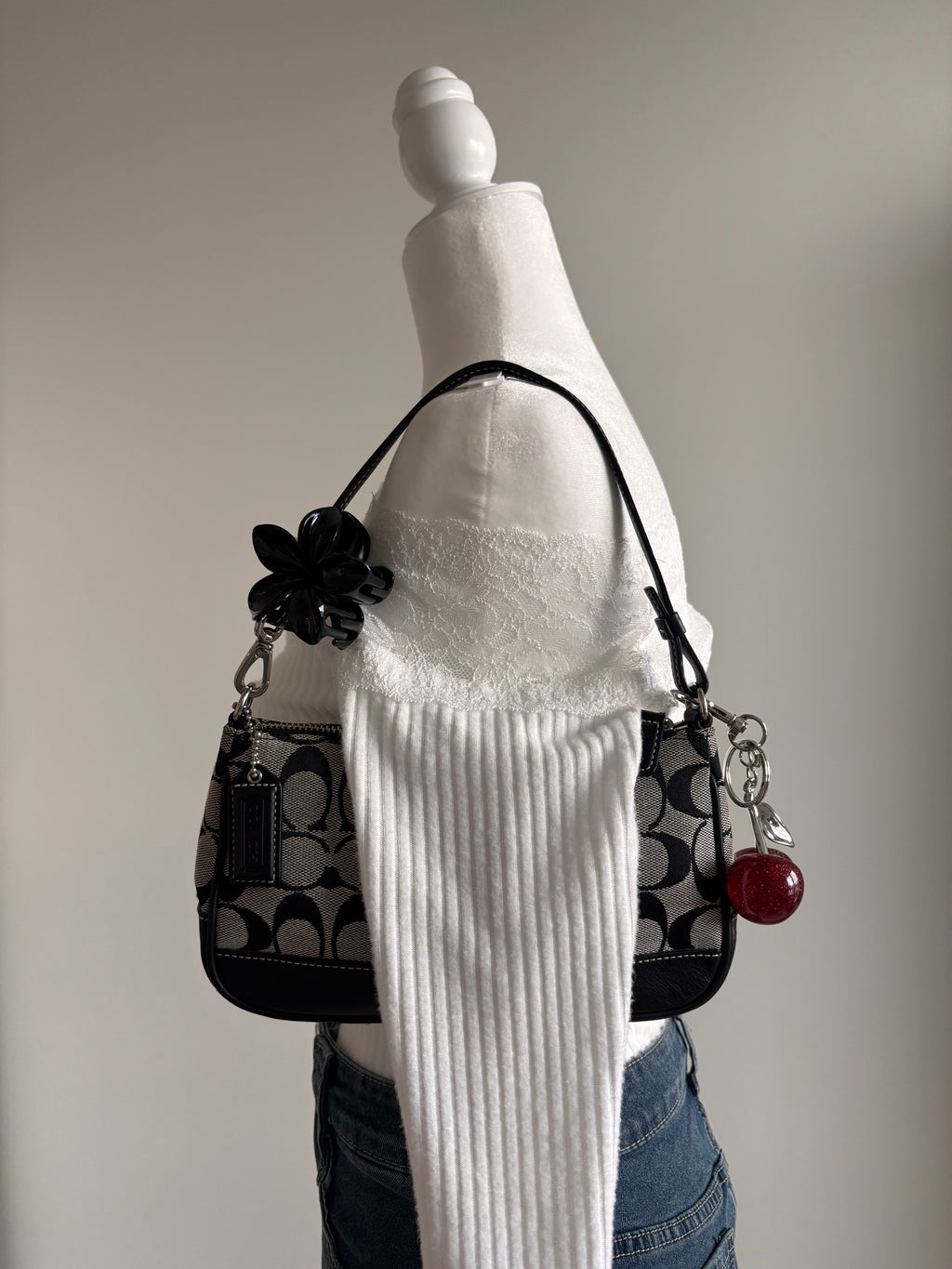 Coach Demi Bag Black and Grey Signature