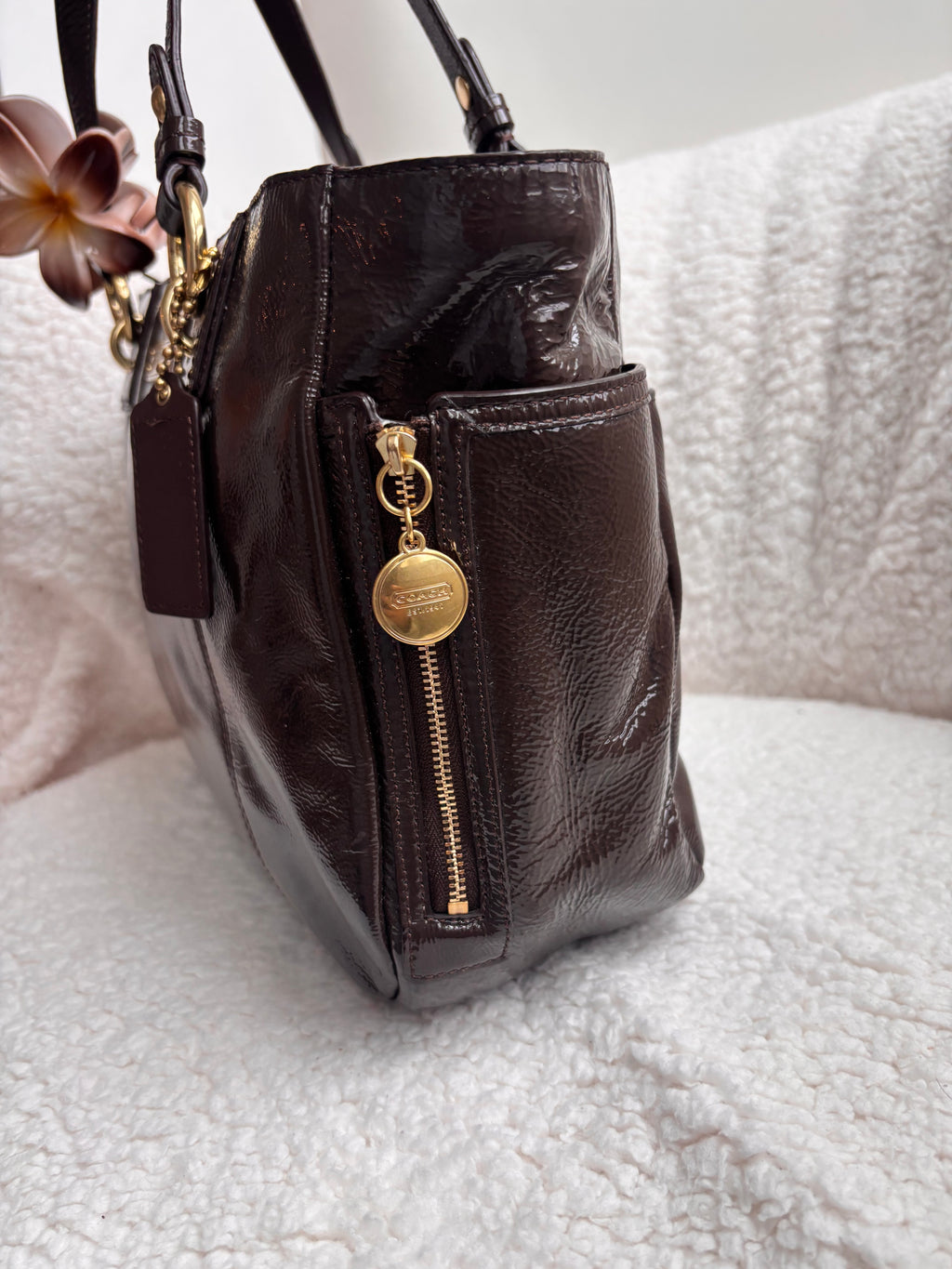 Coach Brown Patent Leather Tote Bag