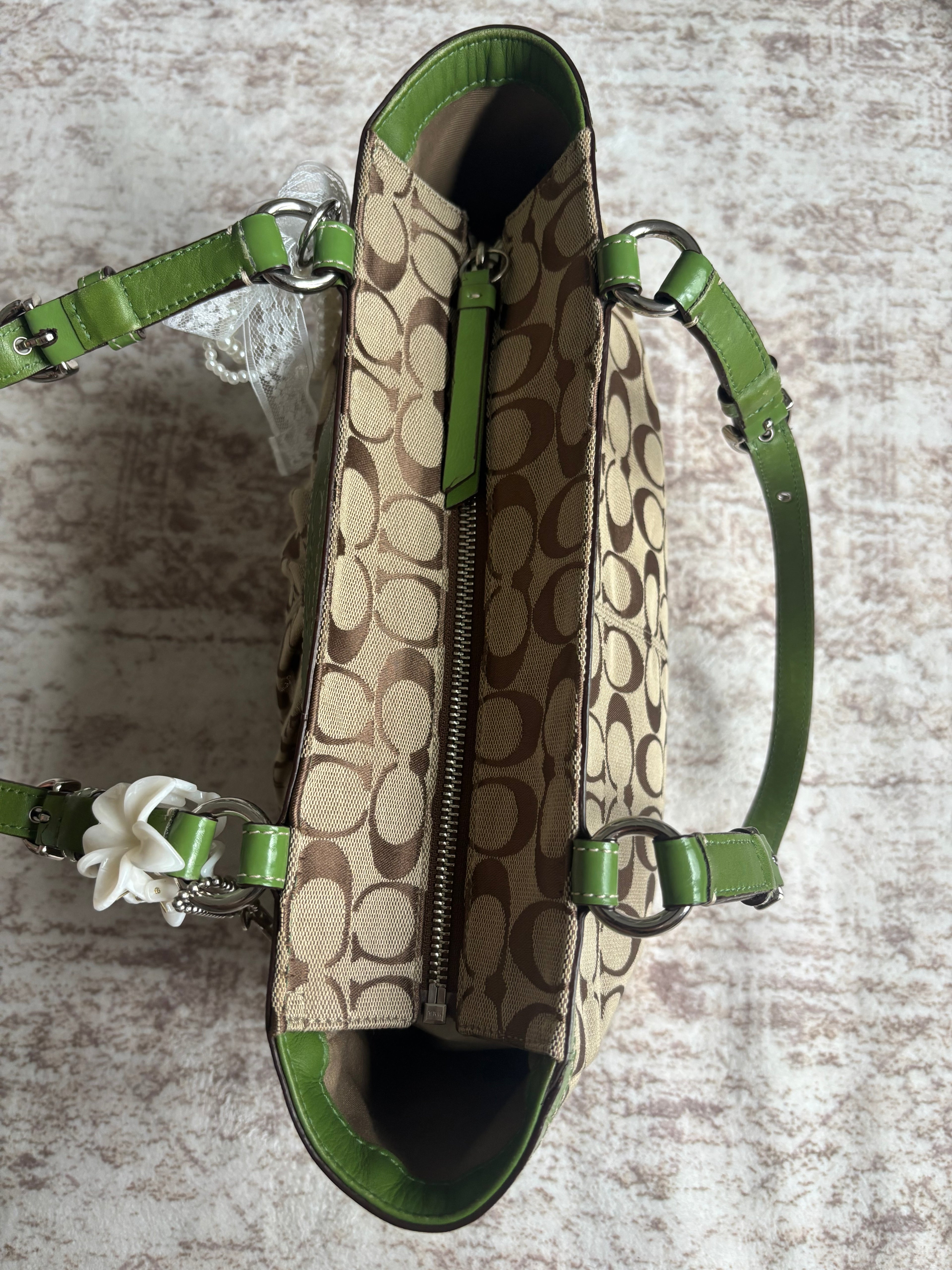 Y2K Coach Signature Green Tote Bag