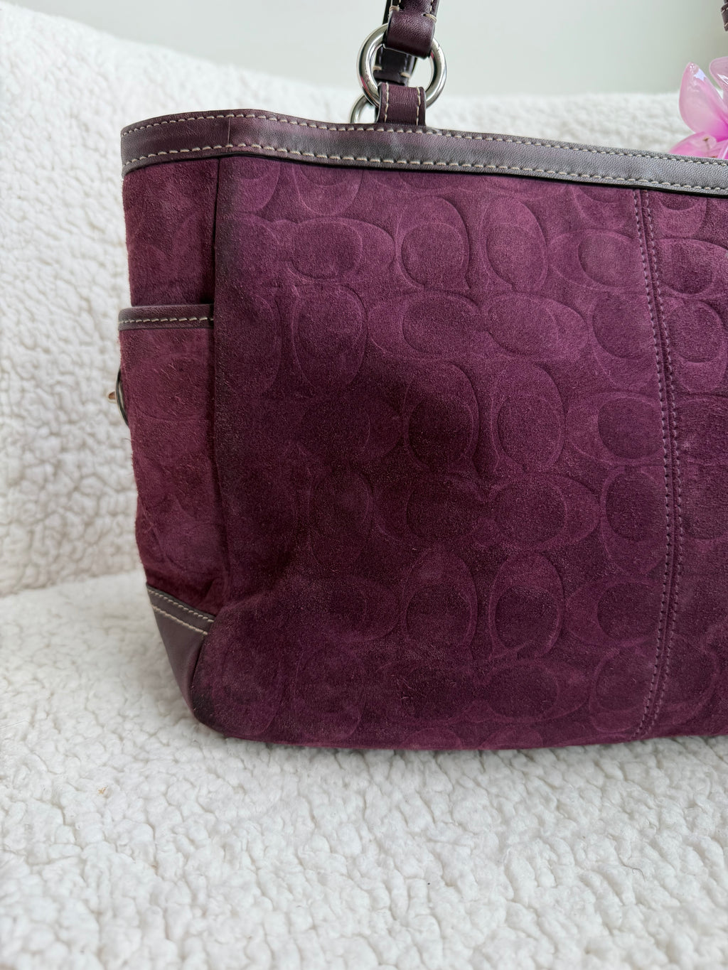 Coach Signature Suede Plum Tote