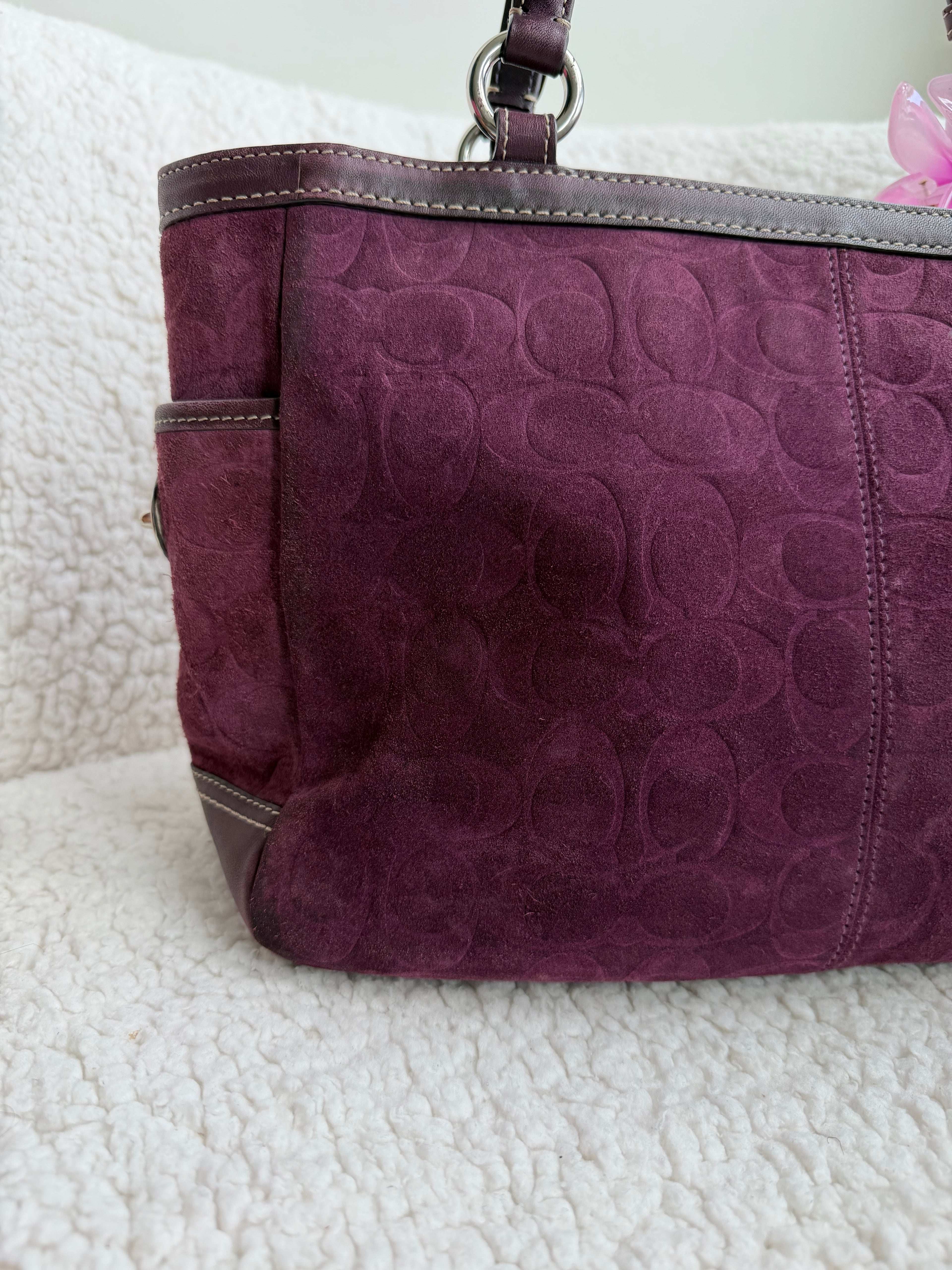 Coach Signature Suede Plum Tote