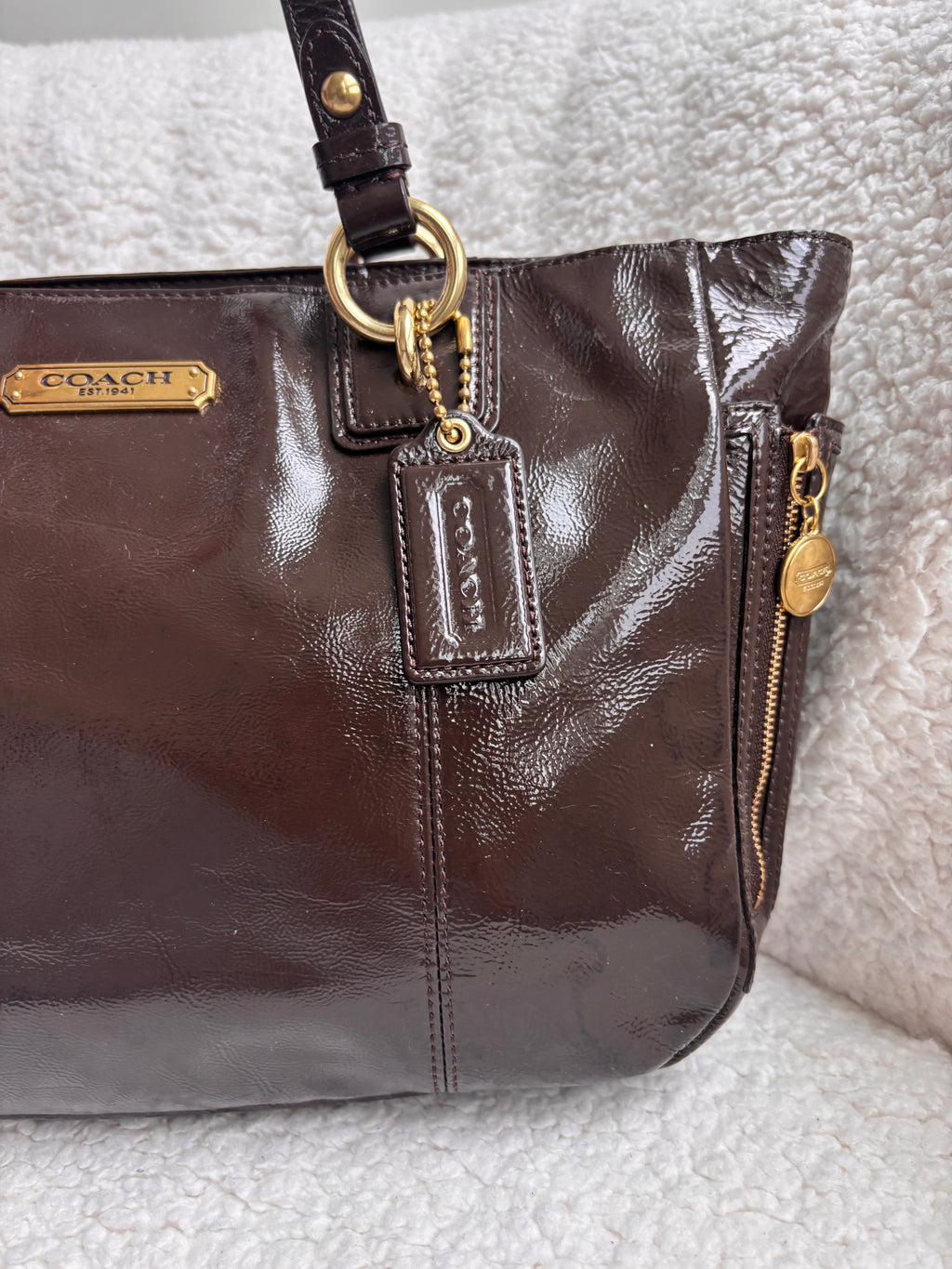 Coach Brown Patent Leather Tote Bag
