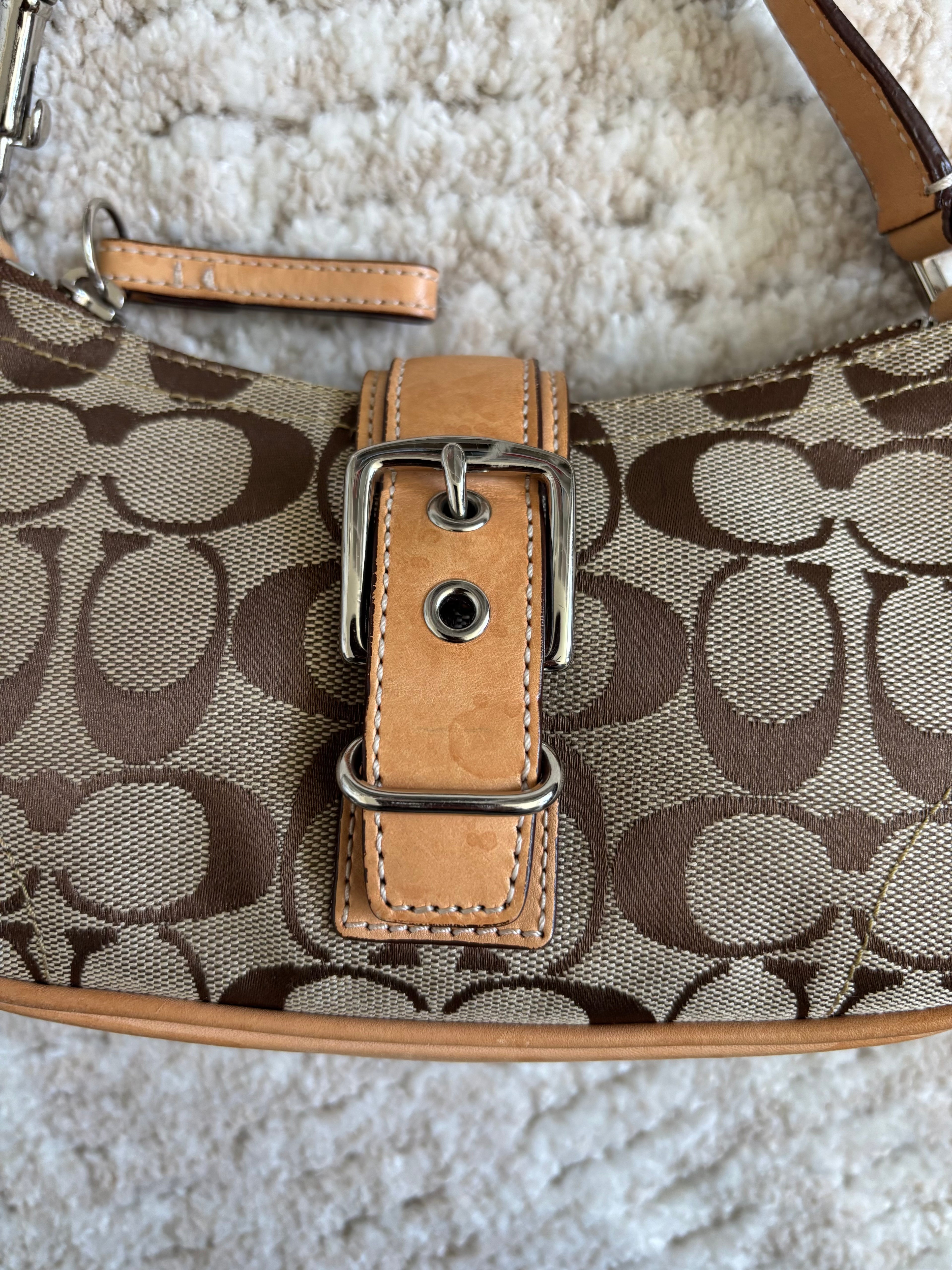 Coach Brown Siganture Demi Buckle Bag