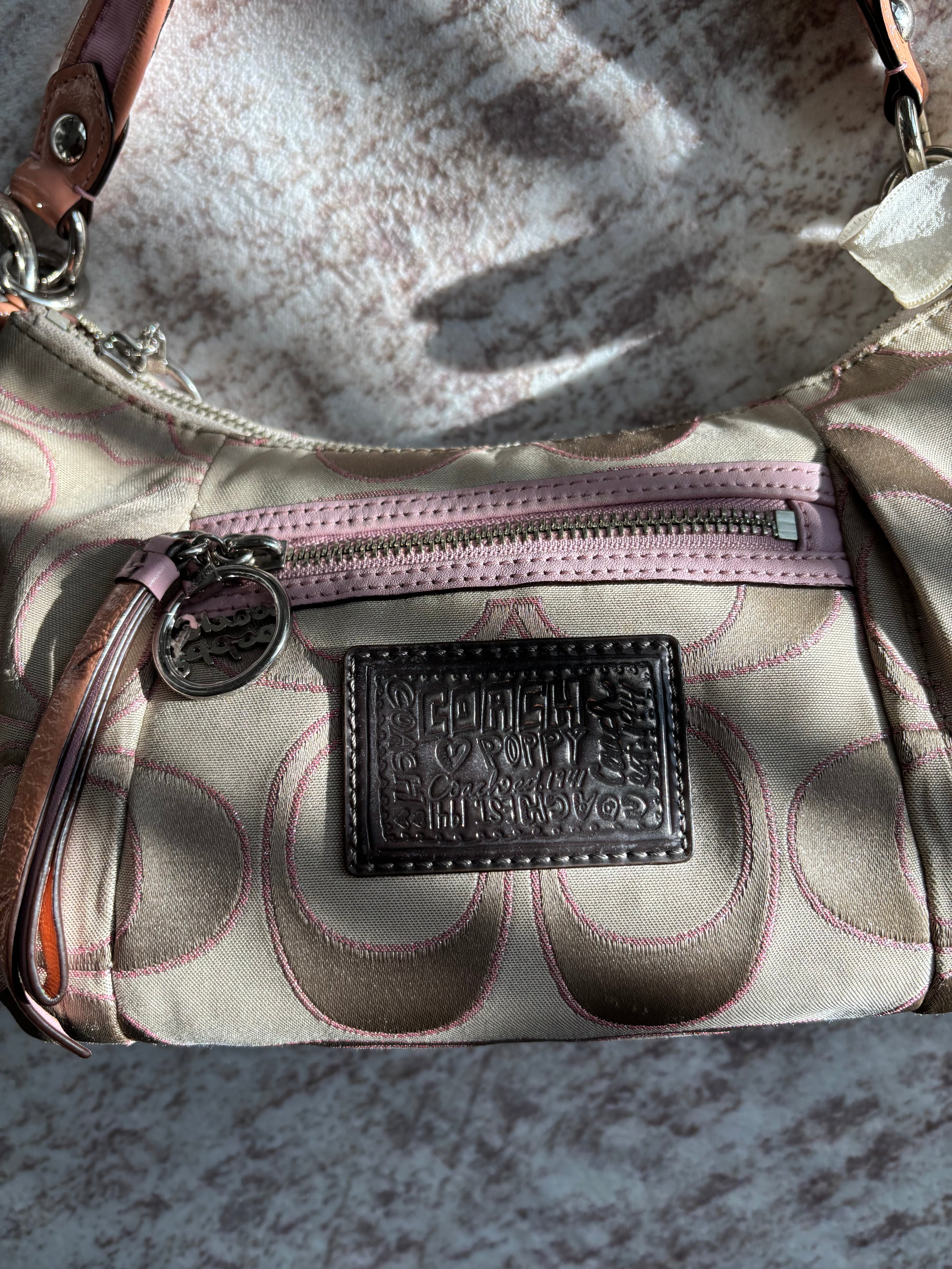 Coach Baby Pink and Brown Poppy Shoulder Bag