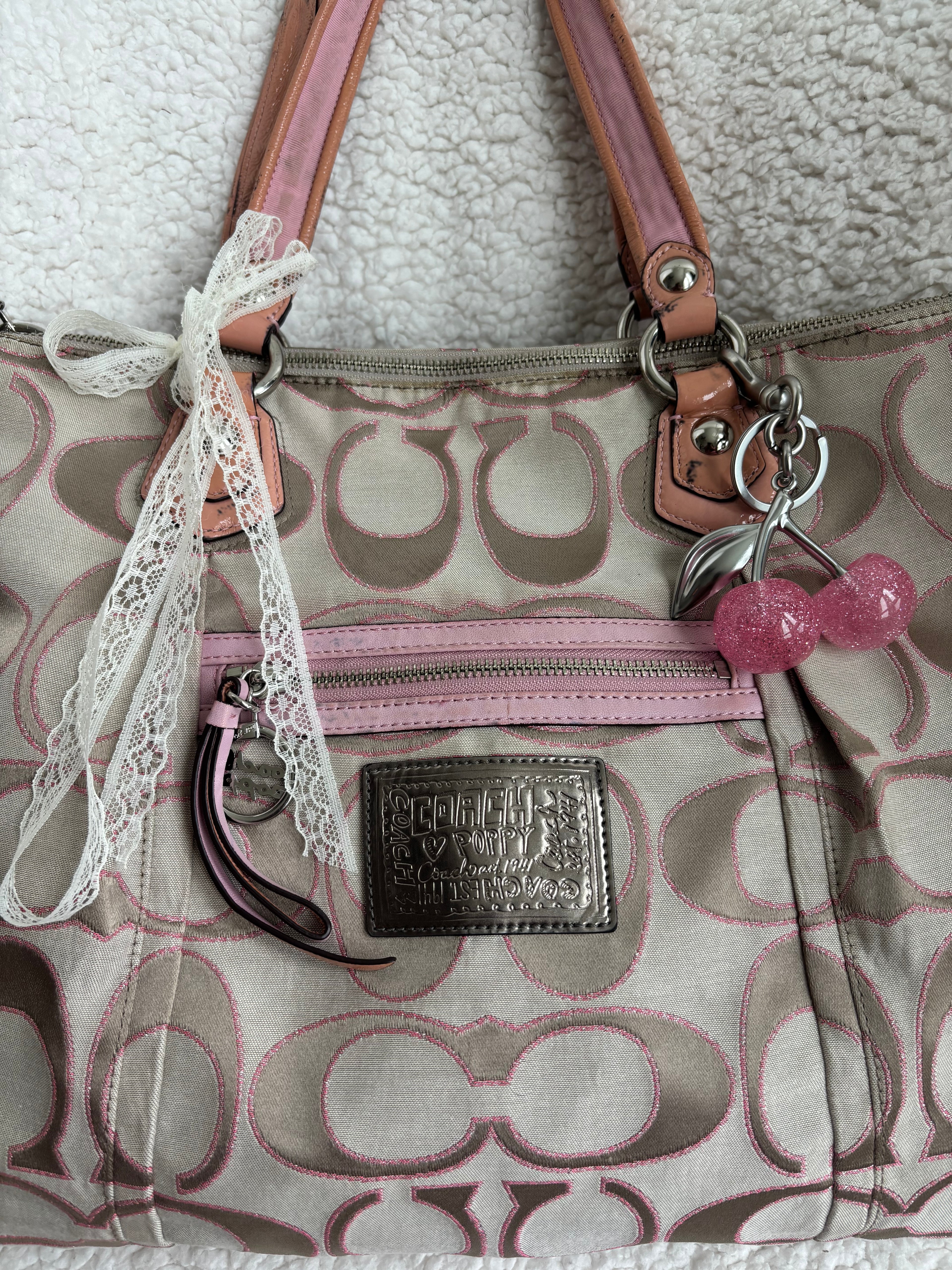 Coach Baby Pink and Brown Poppy Shoulder Bag