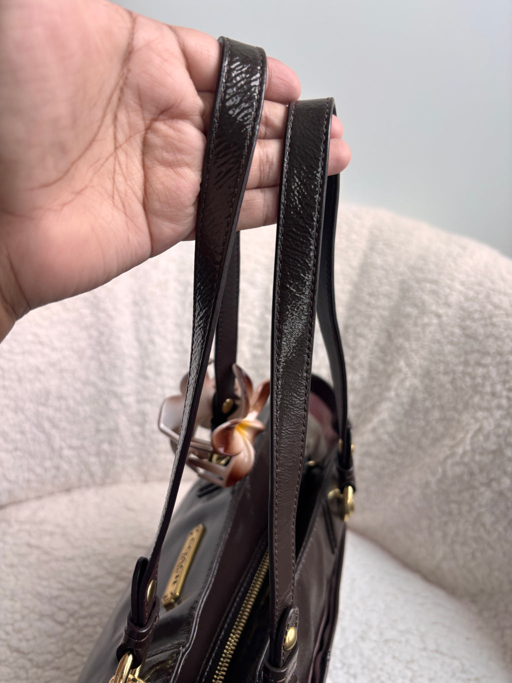 Coach Brown Patent Leather Tote Bag