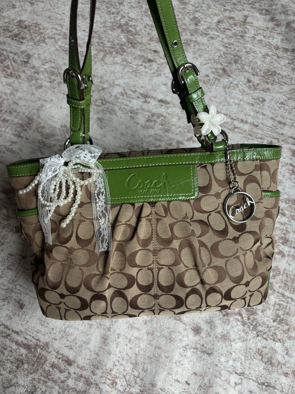 Y2K Coach Signature Green Tote Bag