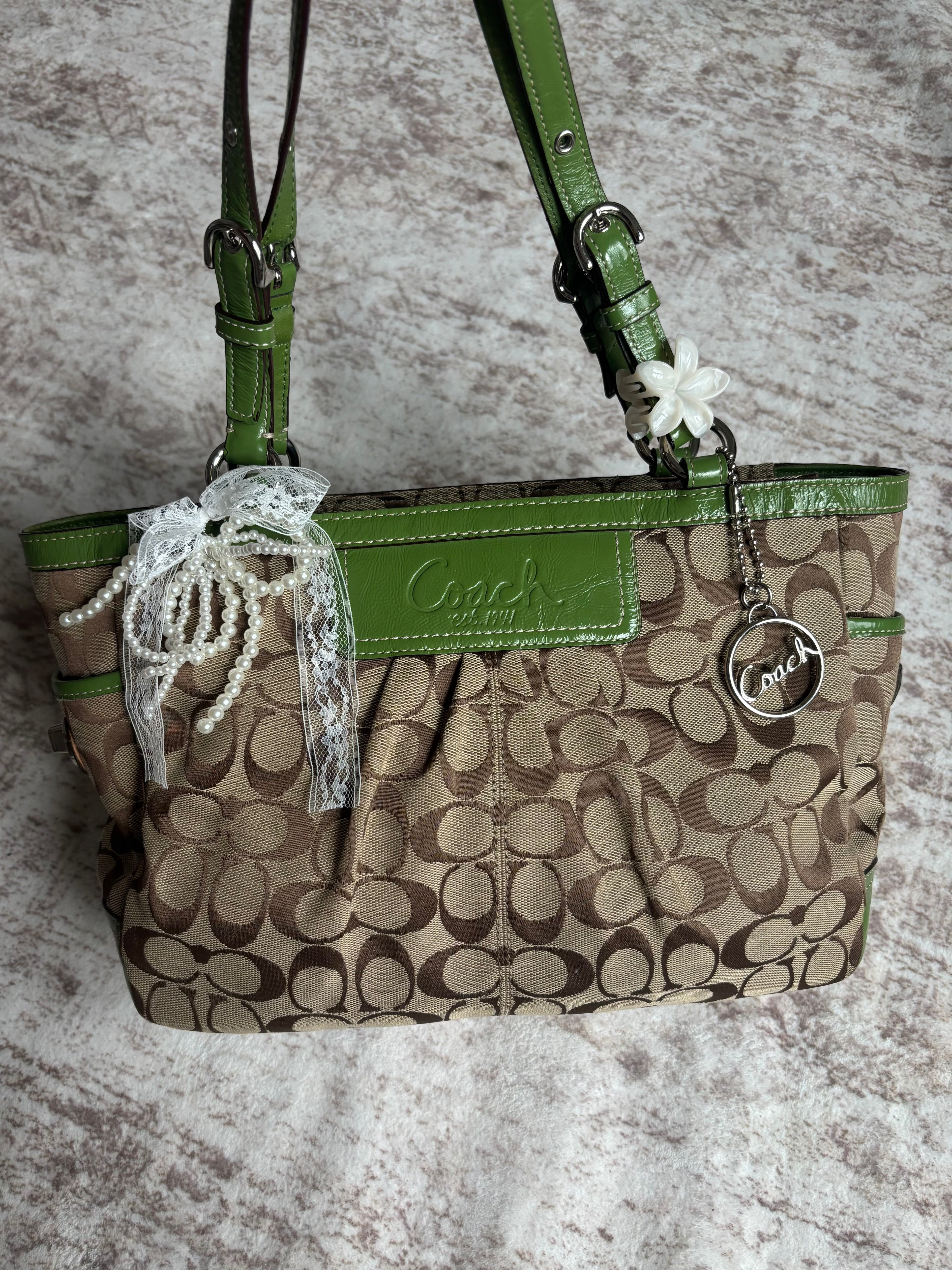 Y2K Coach Signature Green Tote Bag