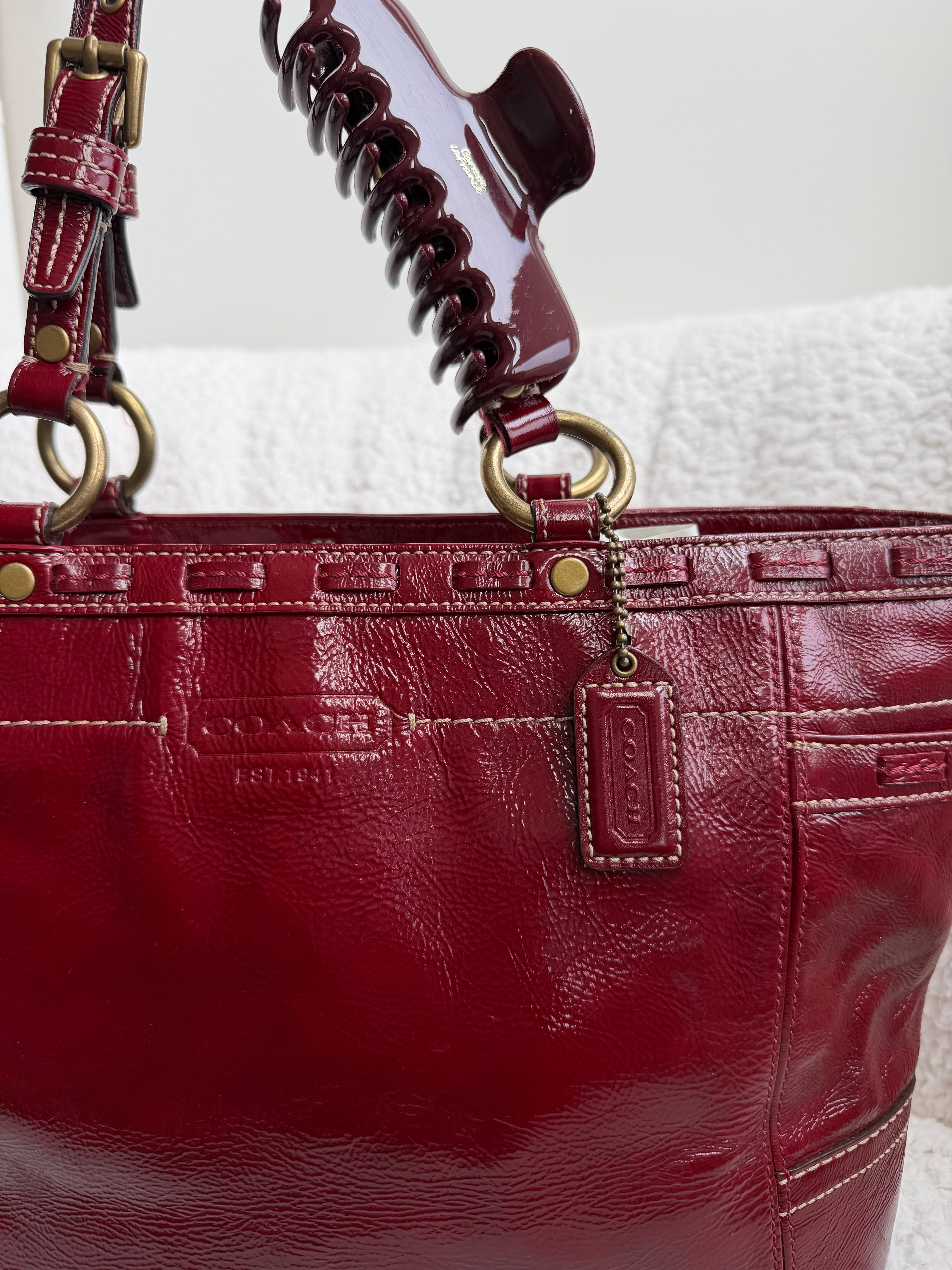 Coach Cherry Red Patent Leather Tote Bag