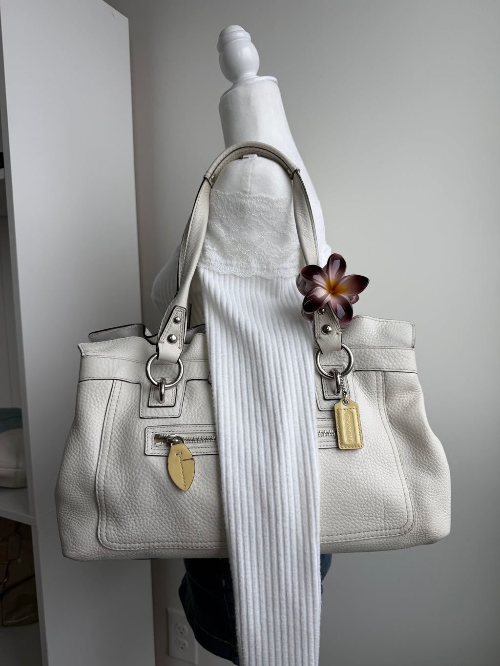 Coach Penelope White Pebbled Leather Shoulder Bag