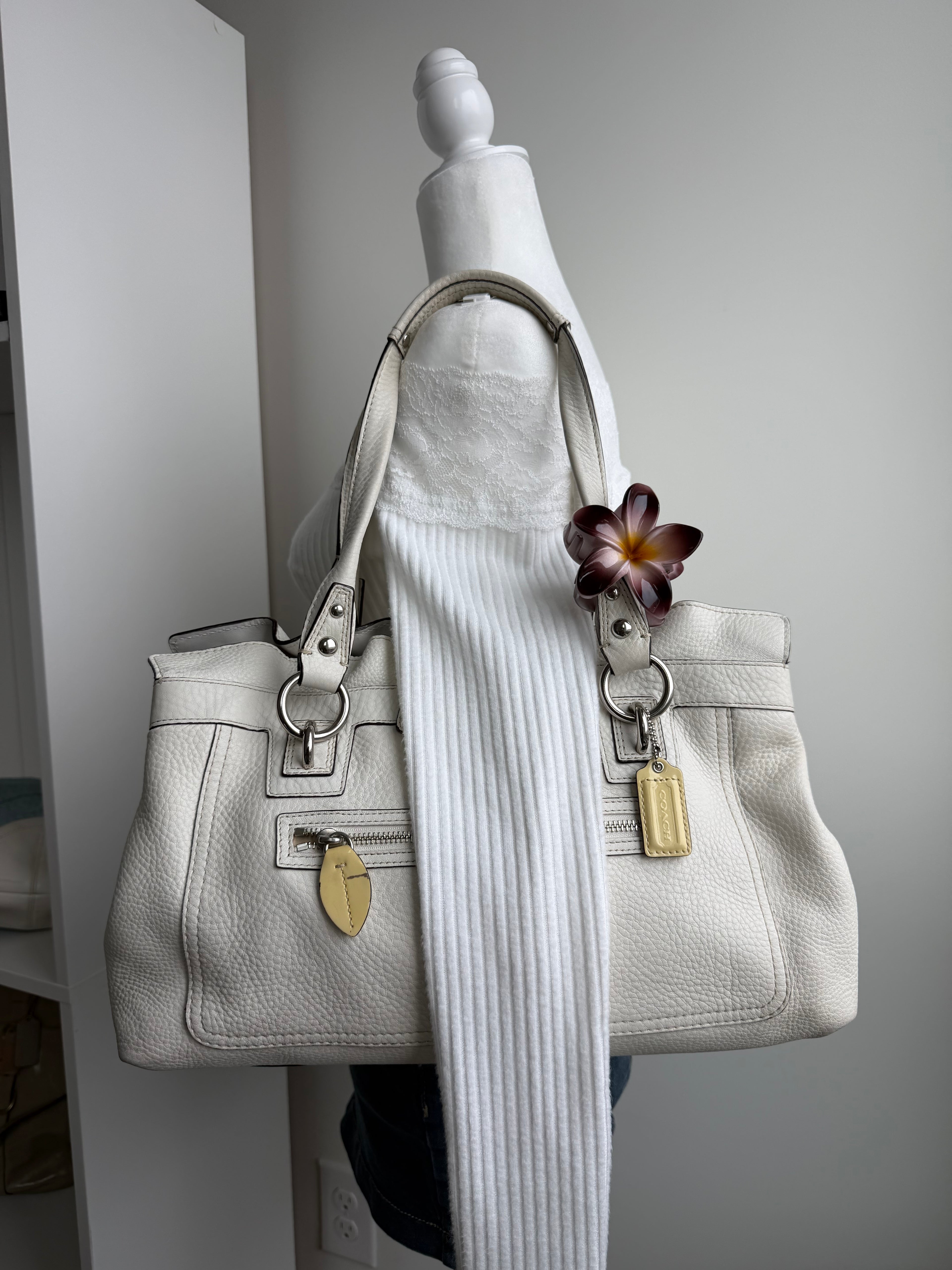 Coach Penelope White Pebbled Leather Shoulder Bag