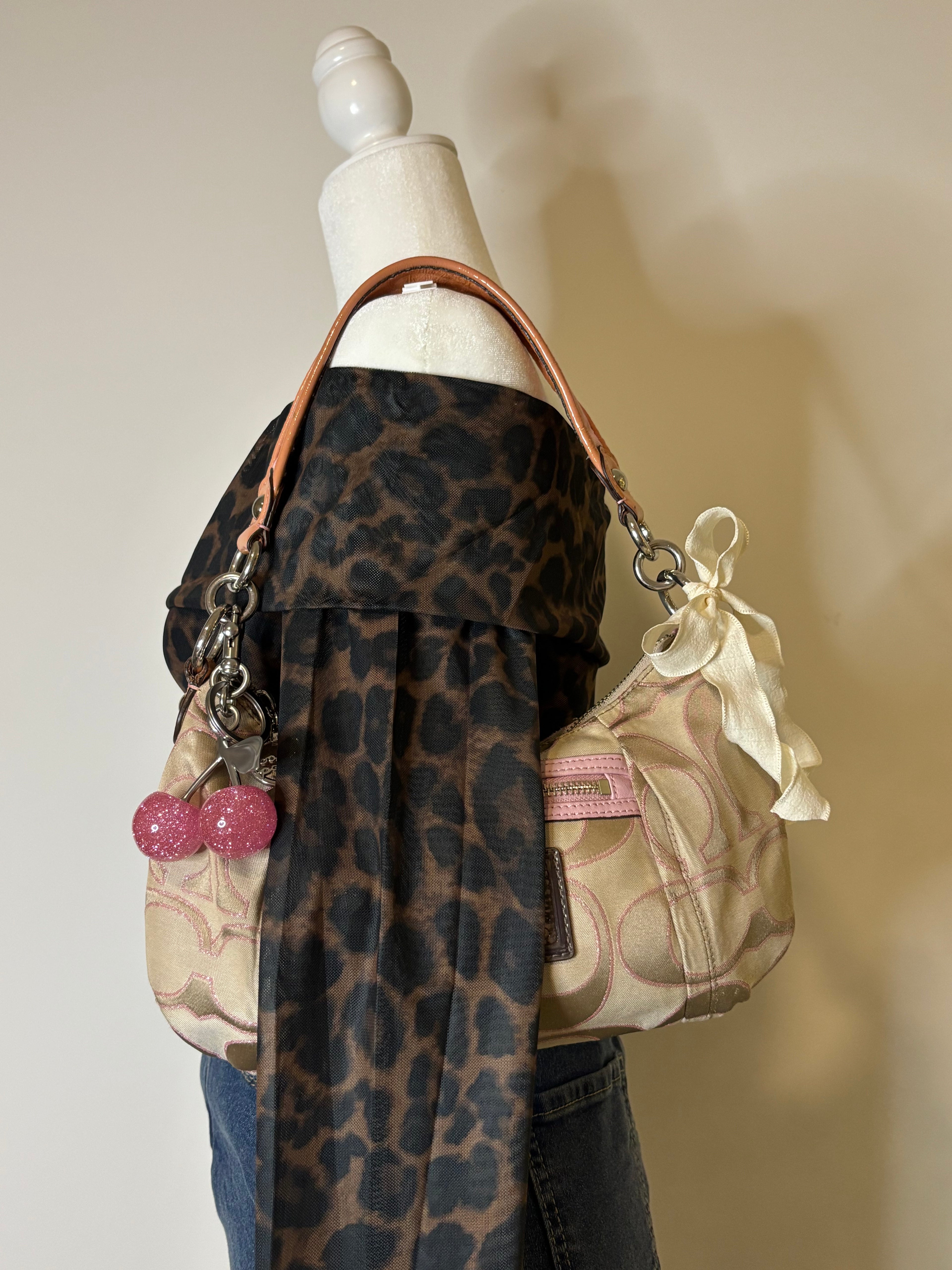 Coach Baby Pink and Brown Poppy Shoulder Bag
