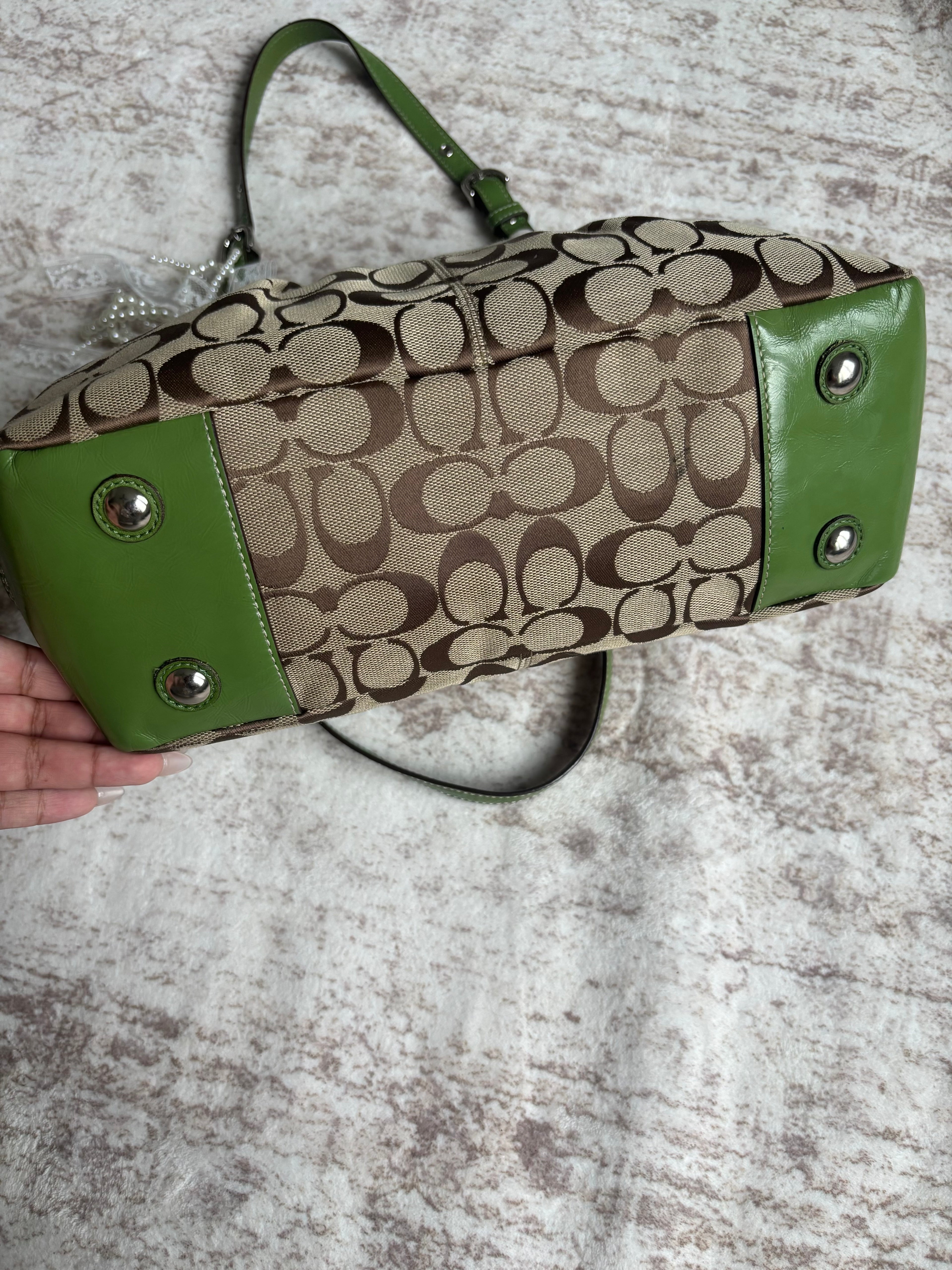Y2K Coach Signature Green Tote Bag