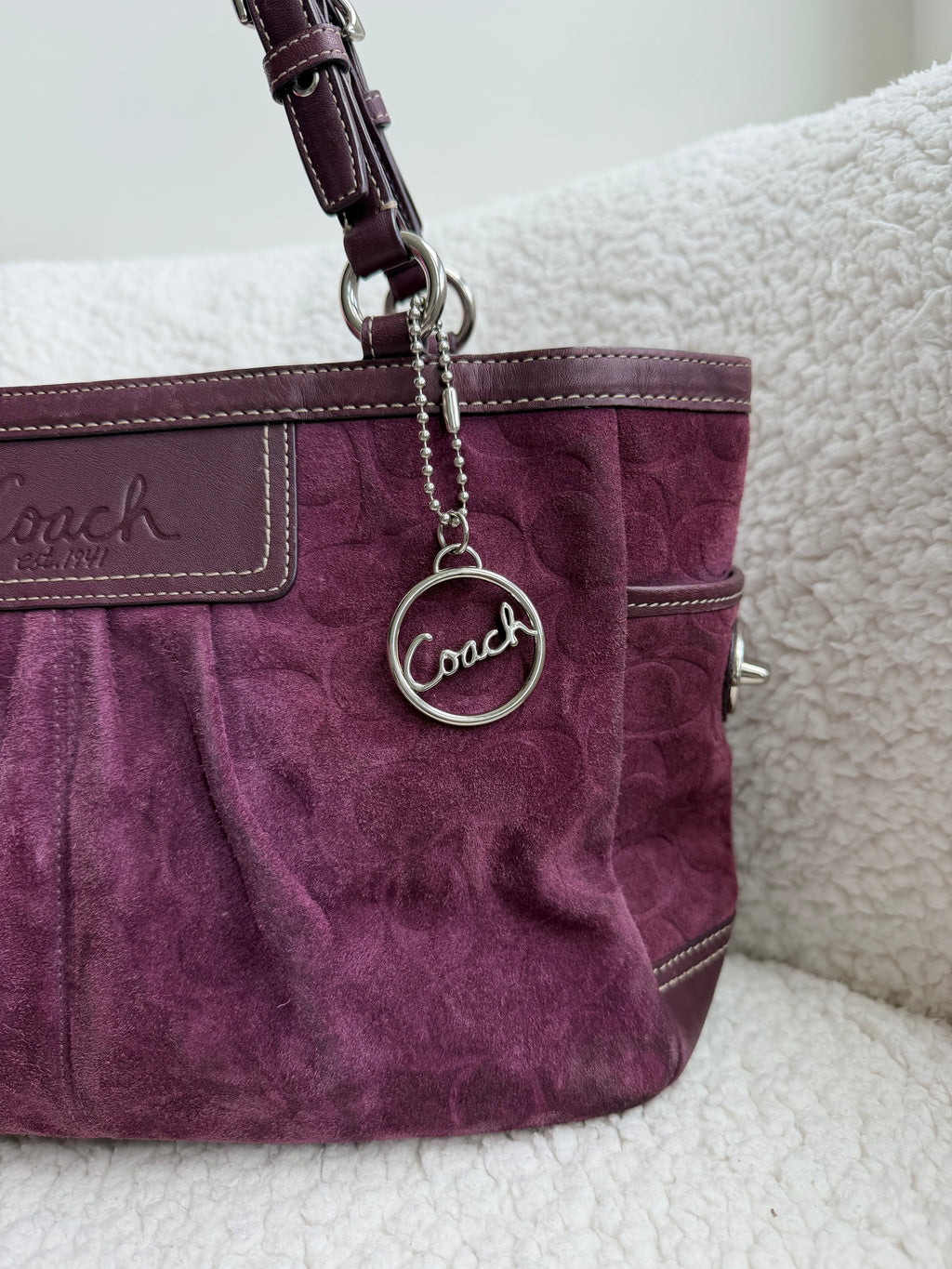 Coach Signature Suede Plum Tote