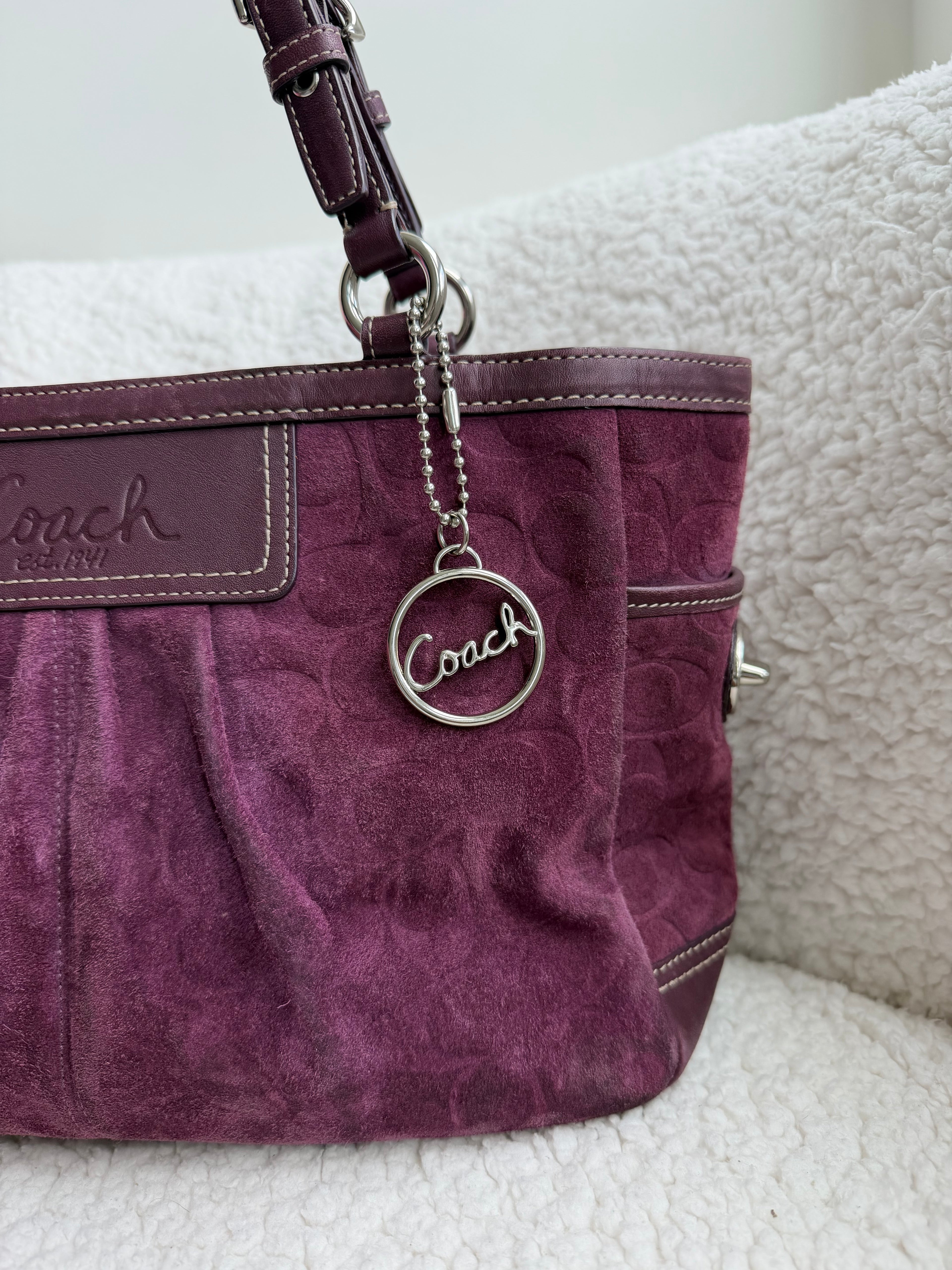 Coach Signature Suede Plum Tote