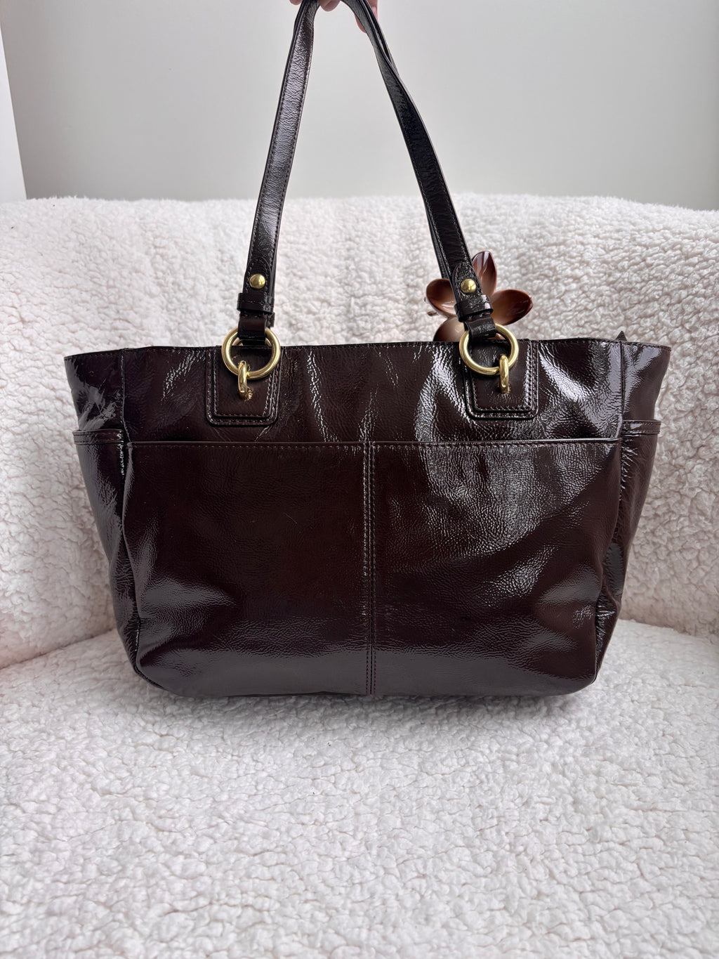 Coach Brown Patent Leather Tote Bag