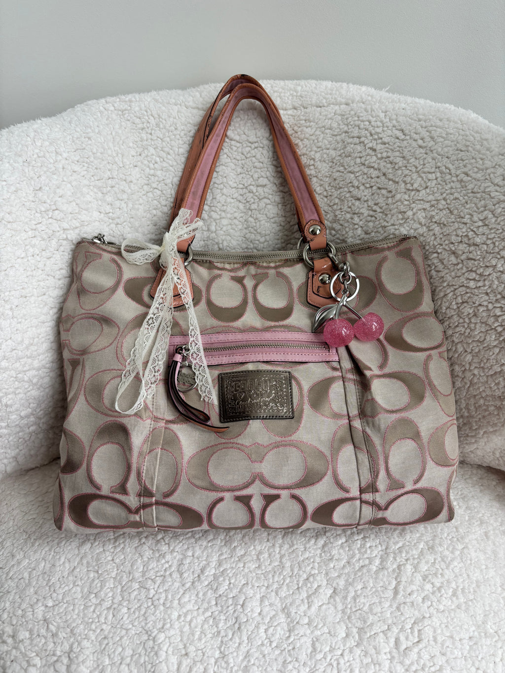 Coach Baby Pink and Brown Poppy Shoulder Bag
