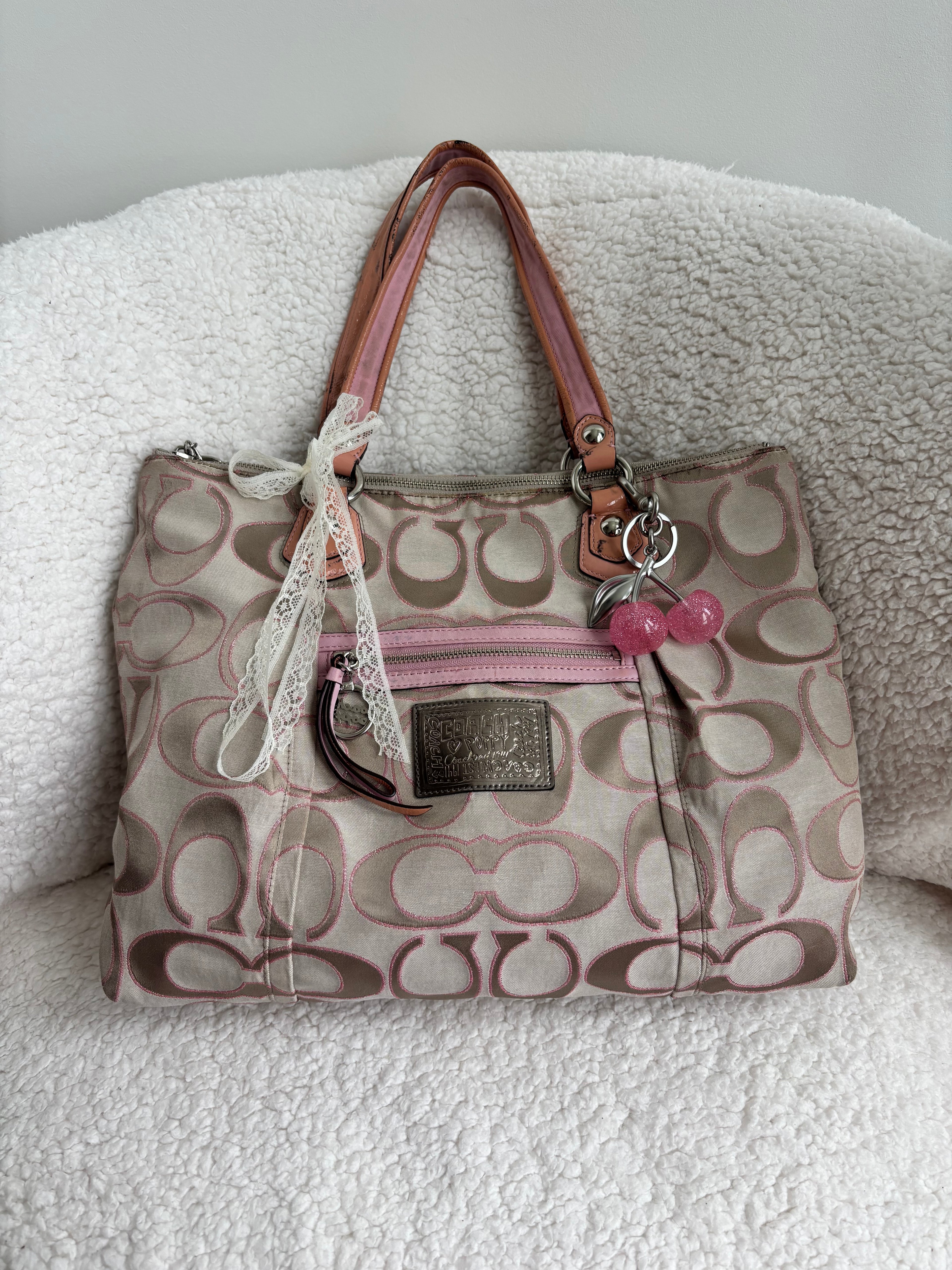 Coach Baby Pink and Brown Poppy Shoulder Bag