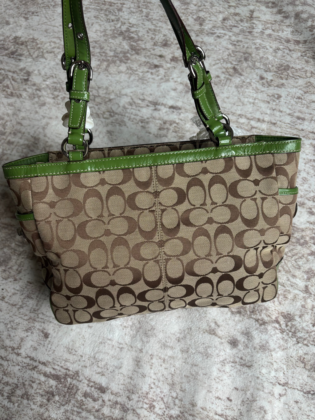 Y2K Coach Signature Green Tote Bag