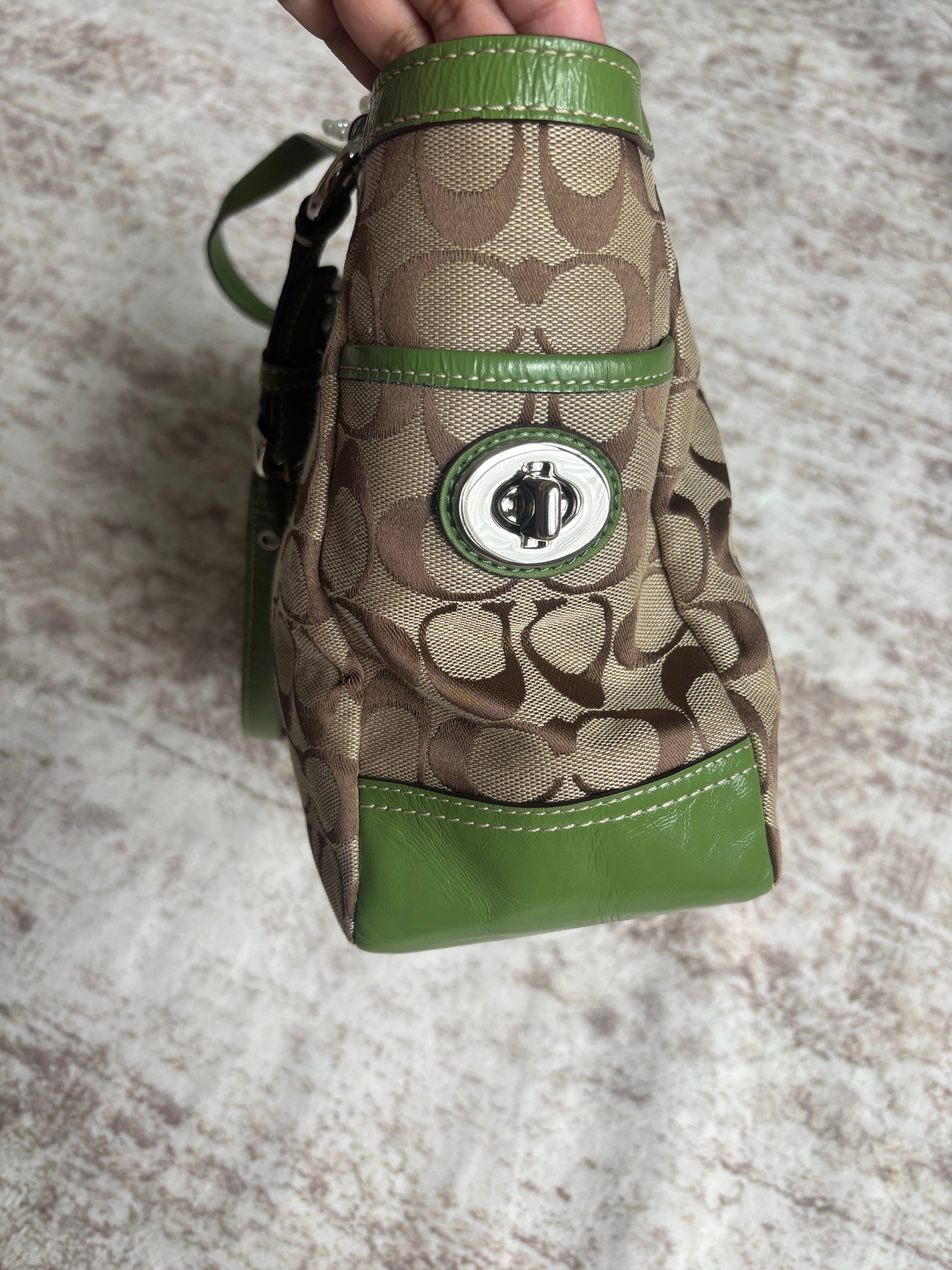 Y2K Coach Signature Green Tote Bag