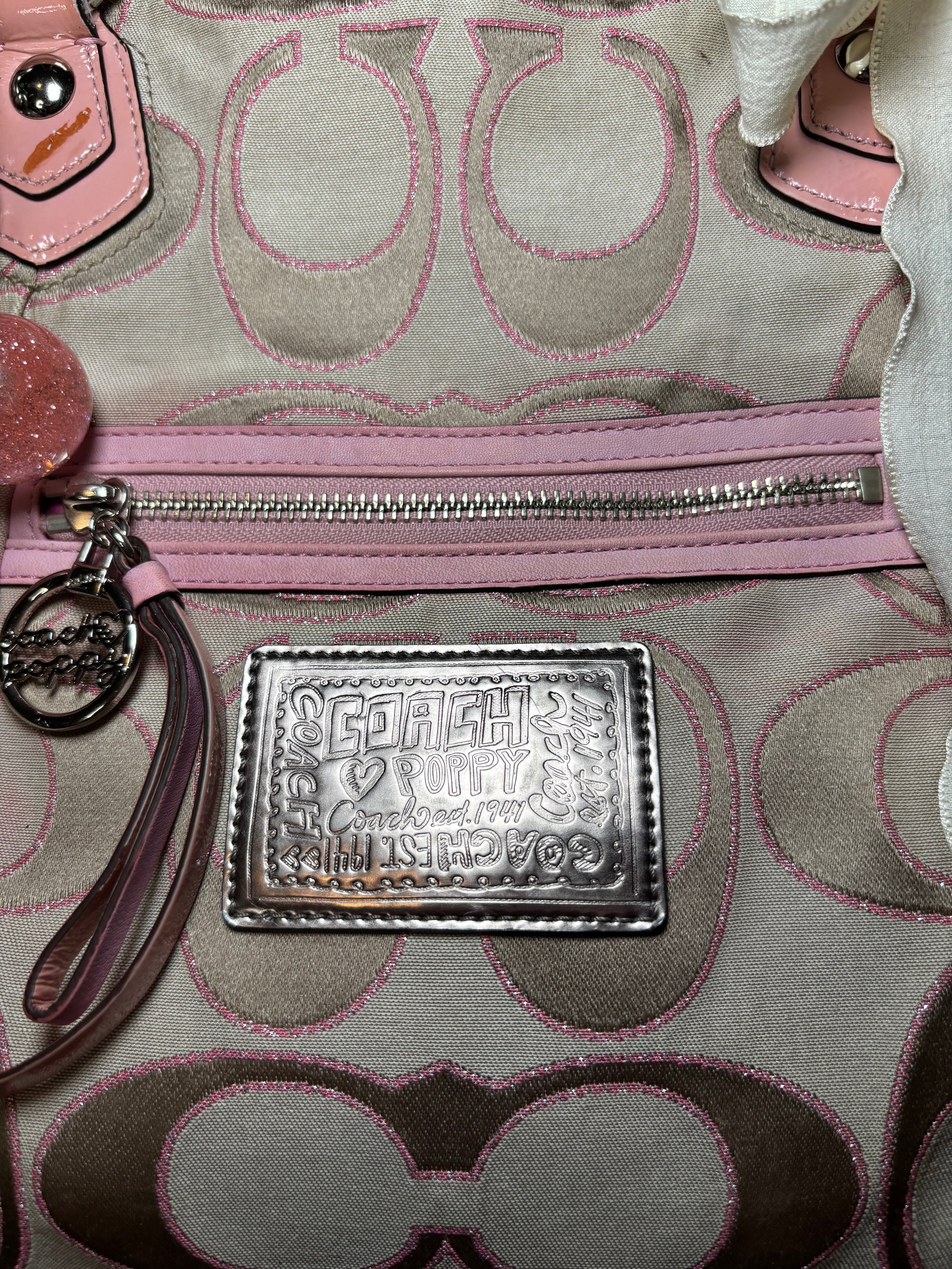 Coach Baby Pink and Brown Poppy Shoulder Bag