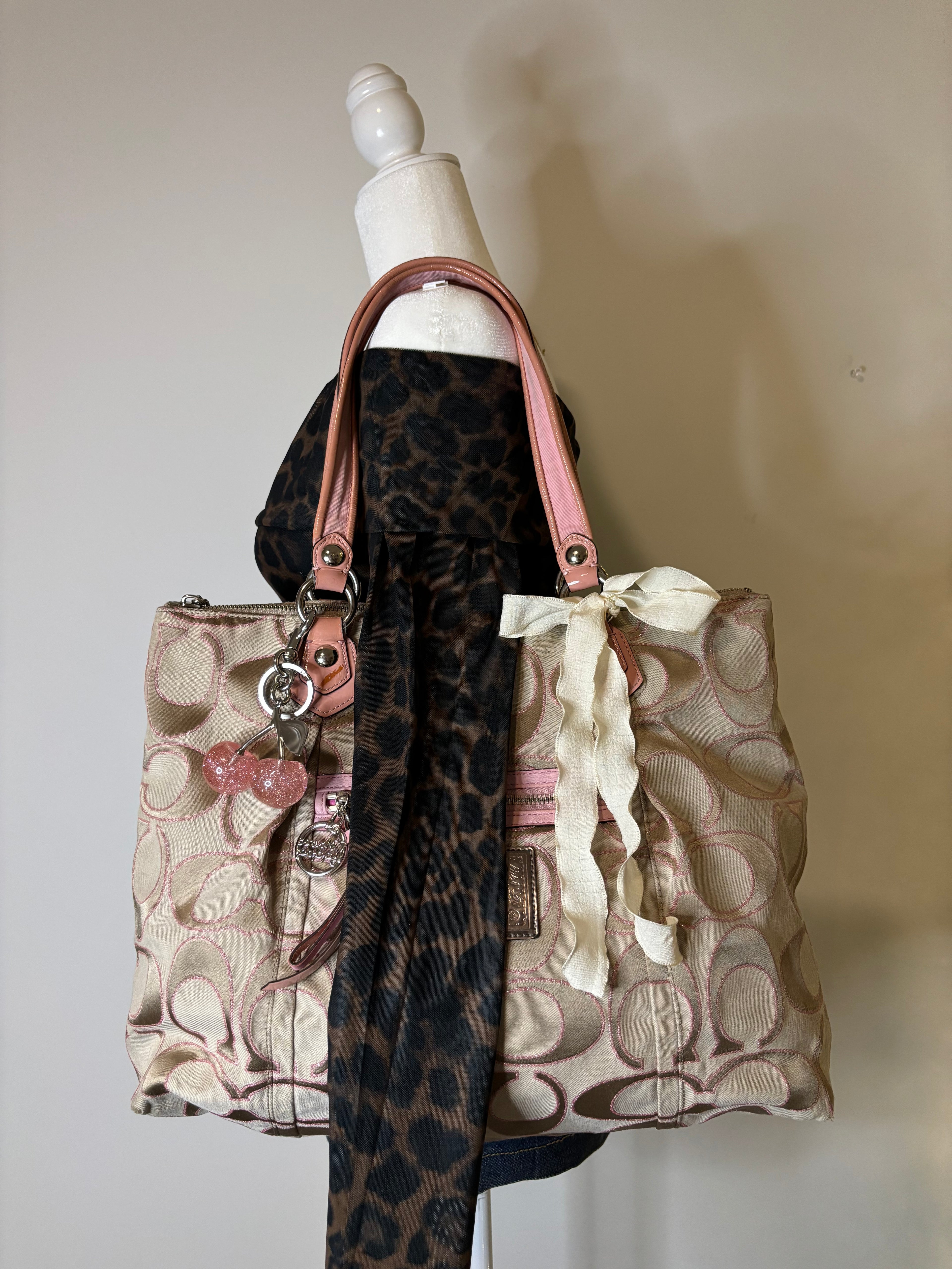 Coach Baby Pink and Brown Poppy Shoulder Bag