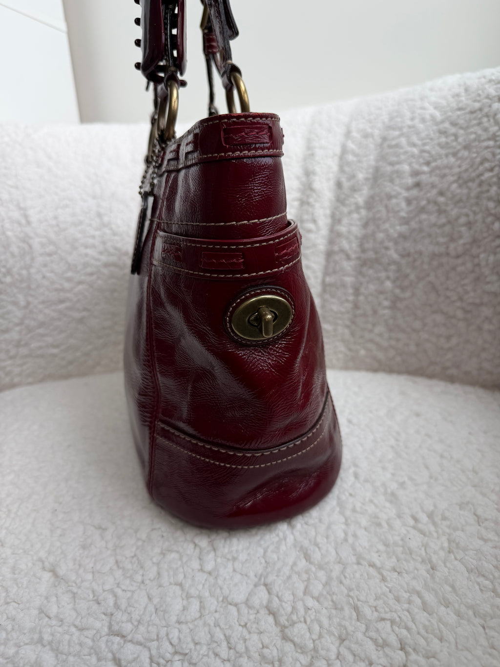 Coach Cherry Red Patent Leather Tote Bag