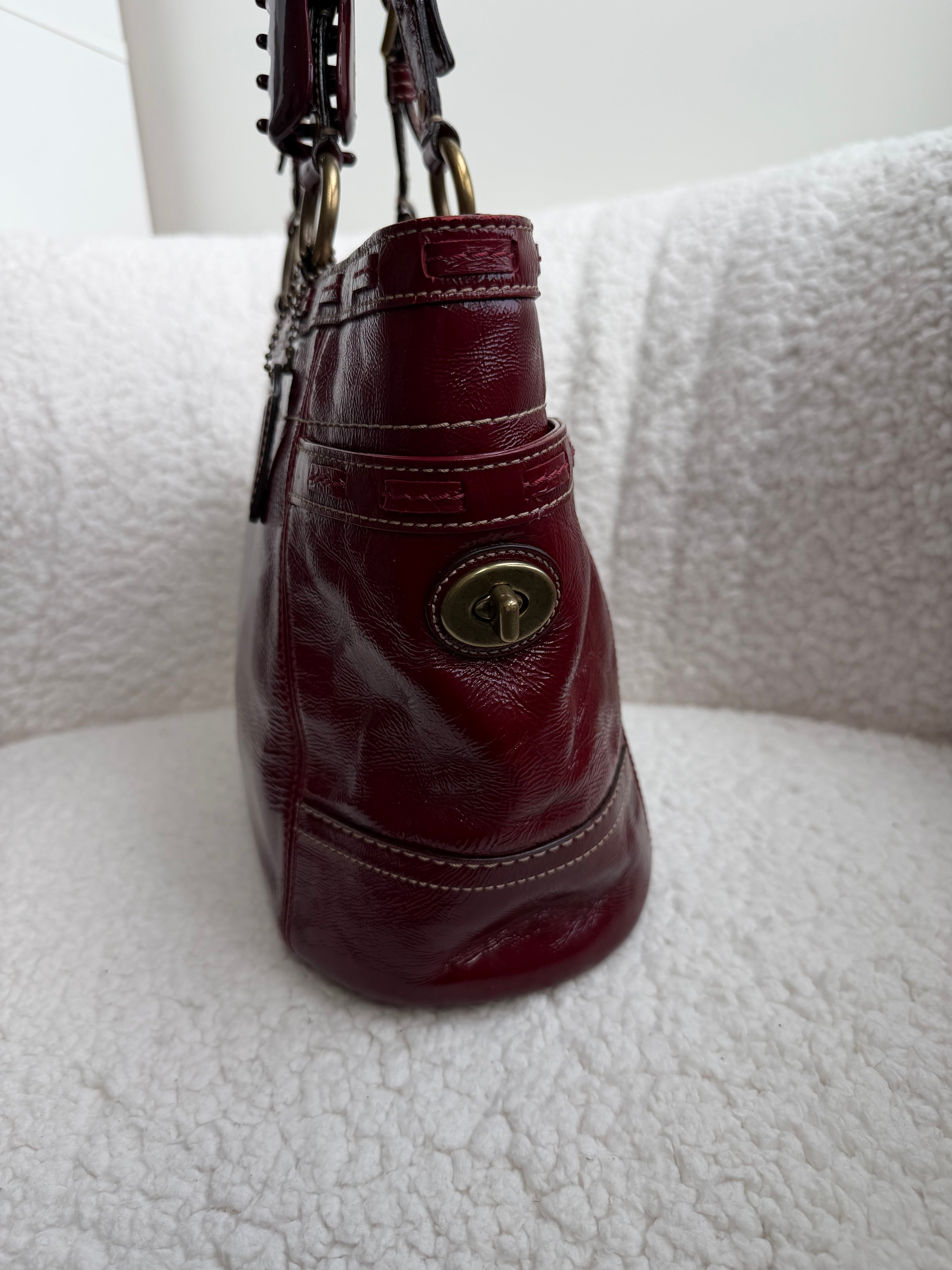 Coach Cherry Red Patent Leather Tote Bag