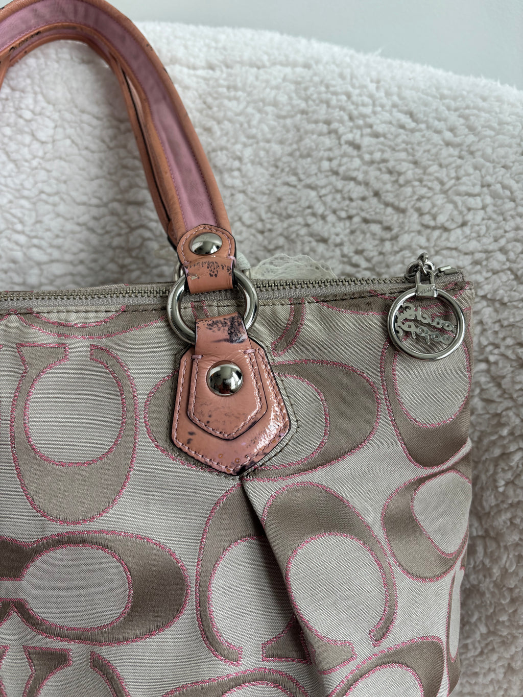 Coach Baby Pink and Brown Poppy Shoulder Bag