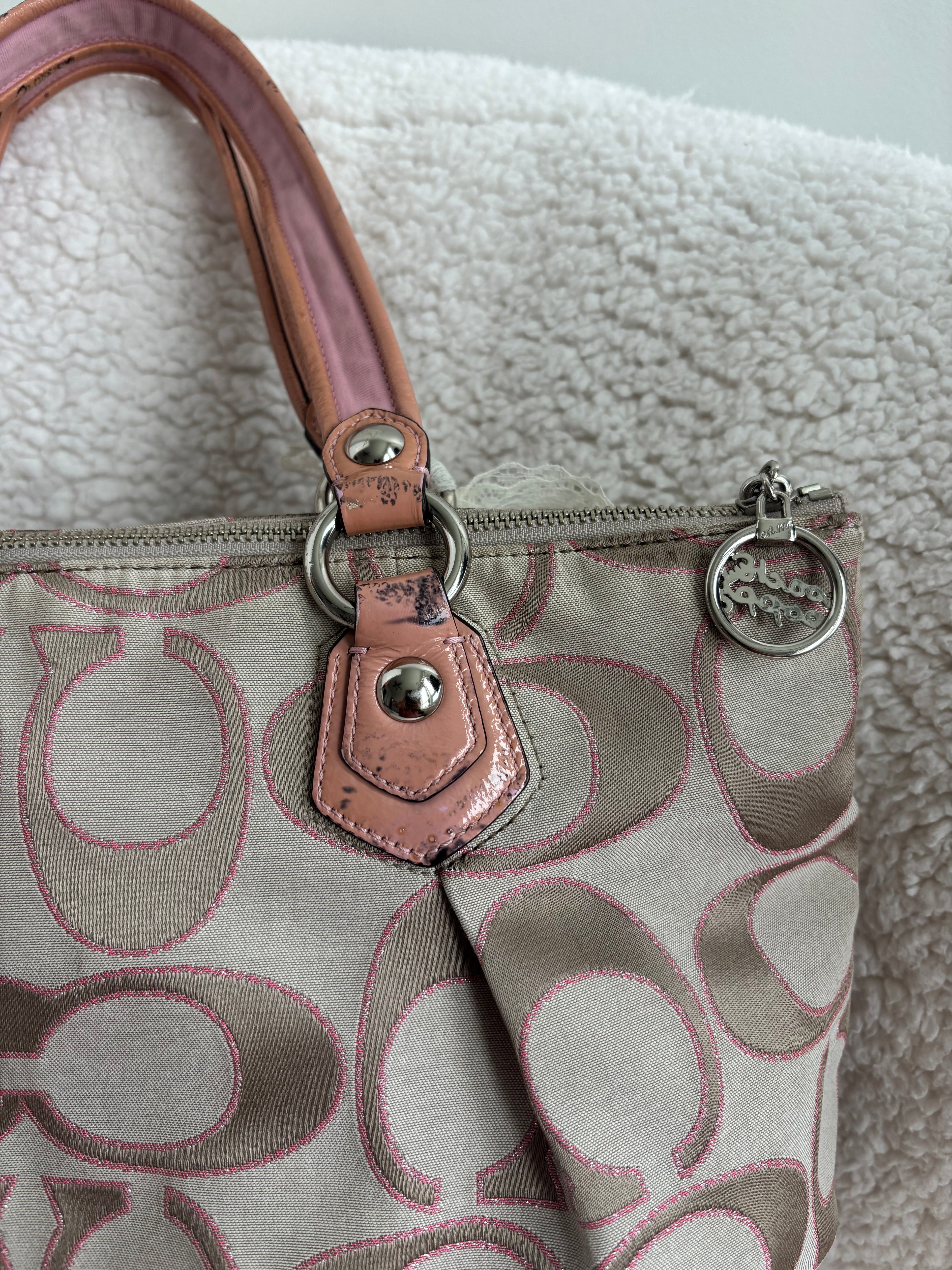 Coach Baby Pink and Brown Poppy Shoulder Bag