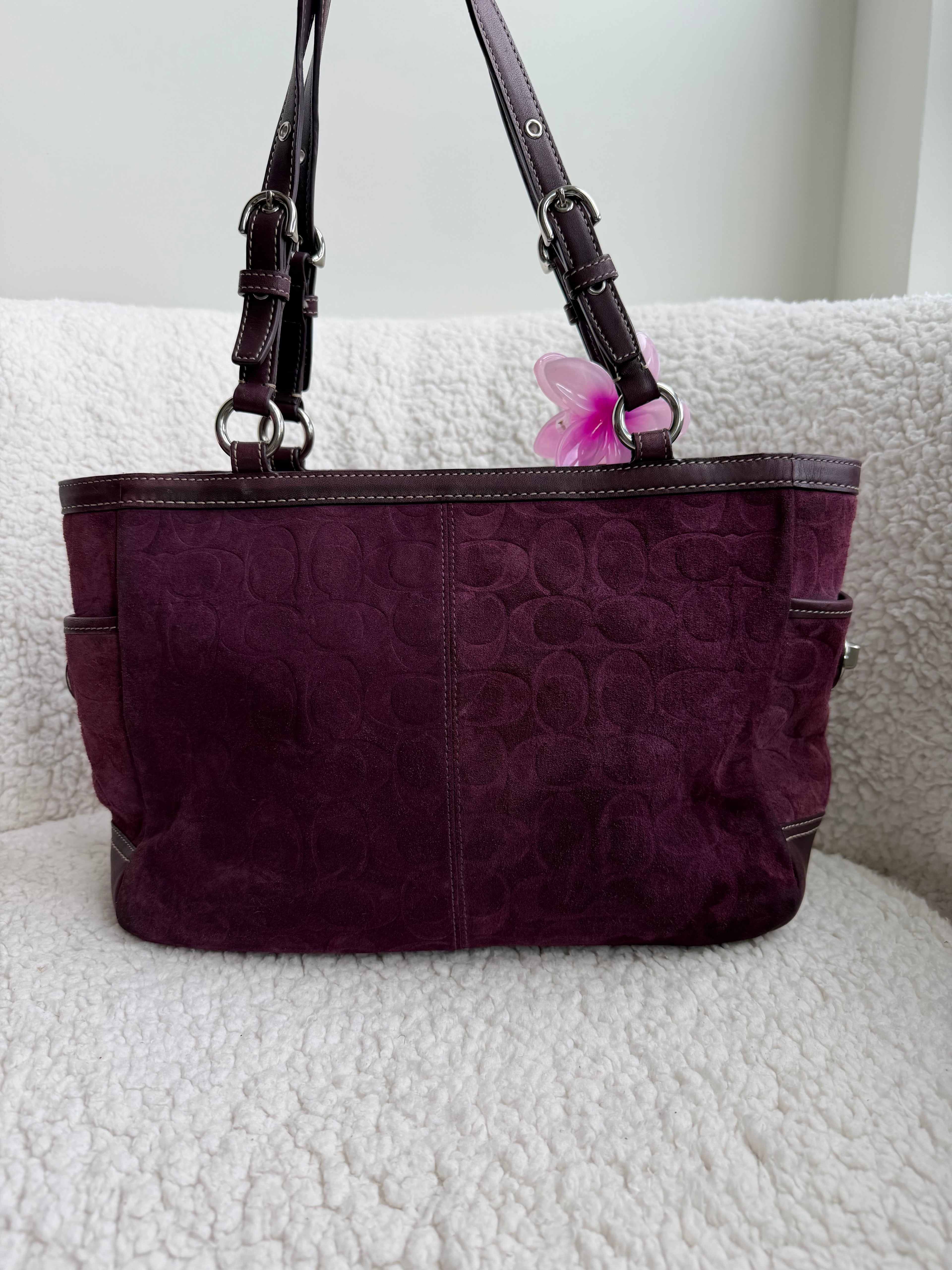 Coach Signature Suede Plum Tote