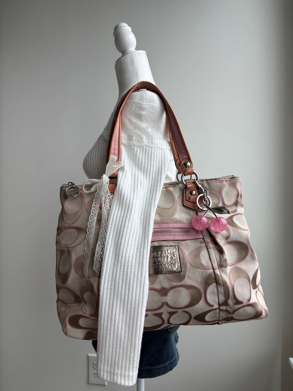 Coach Baby Pink and Brown Poppy Shoulder Bag