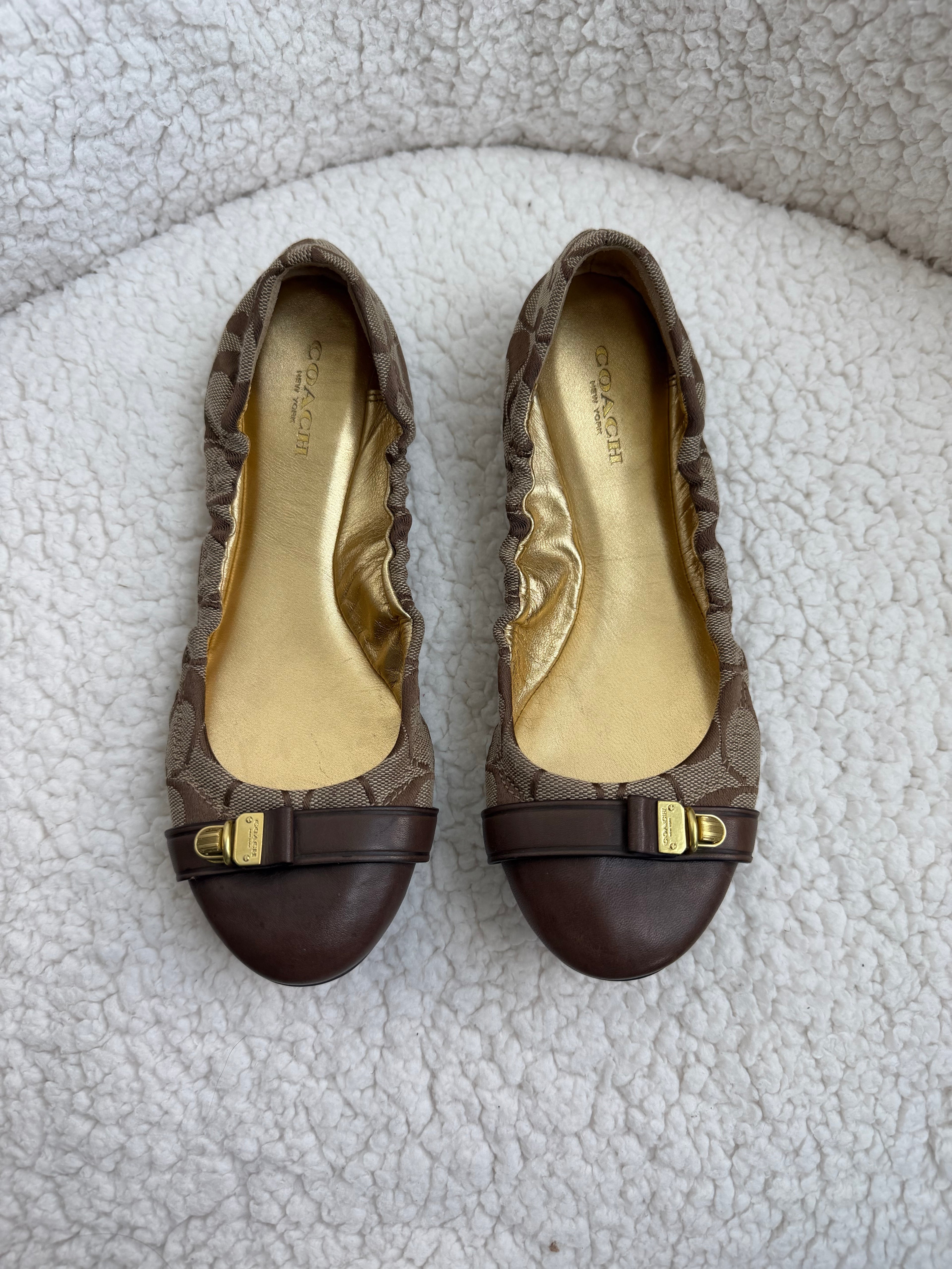 Coach Brown Signature Ballet Flats