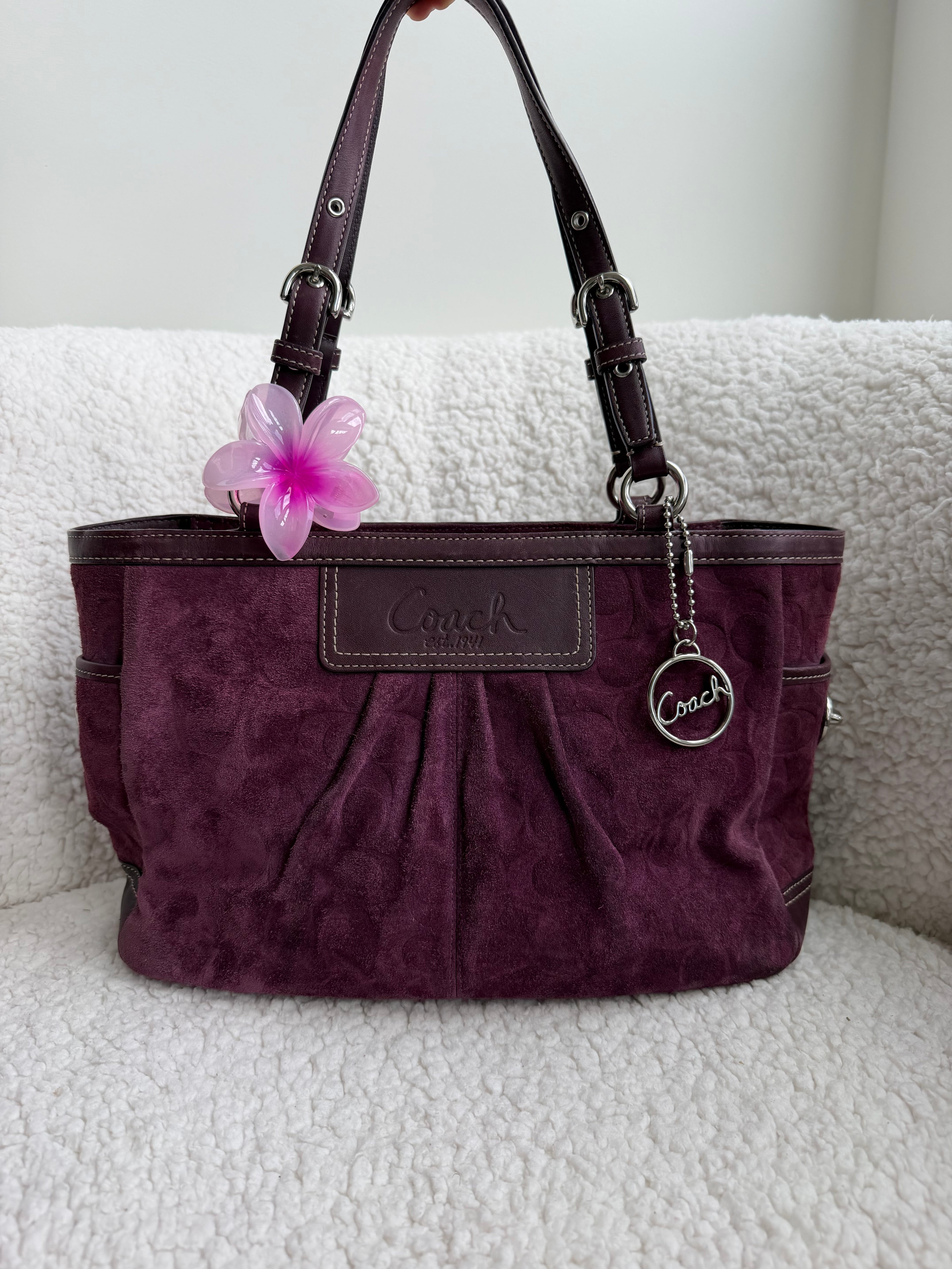 Coach Signature Suede Plum Tote
