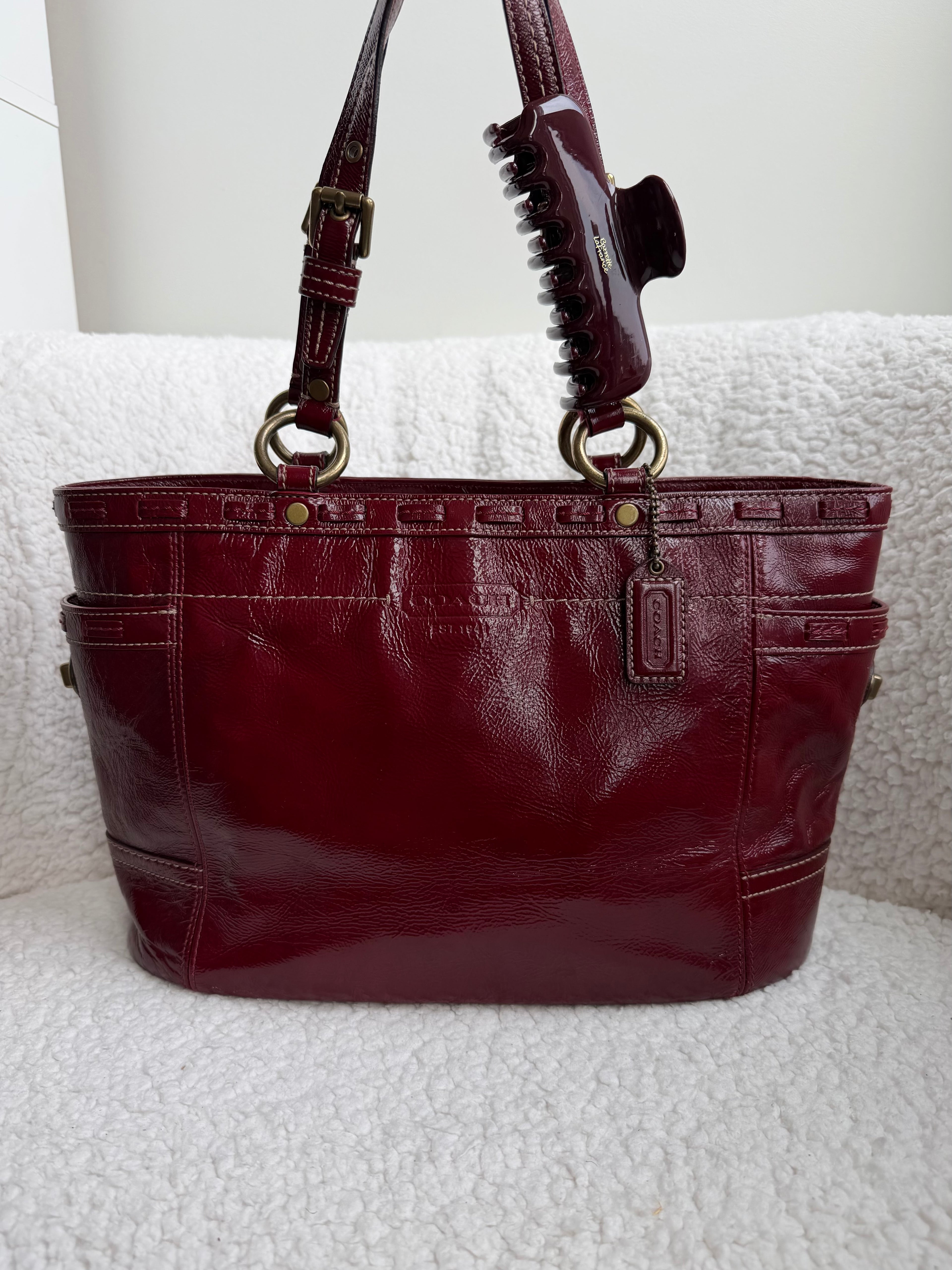 Coach Cherry Red Patent Leather Tote Bag