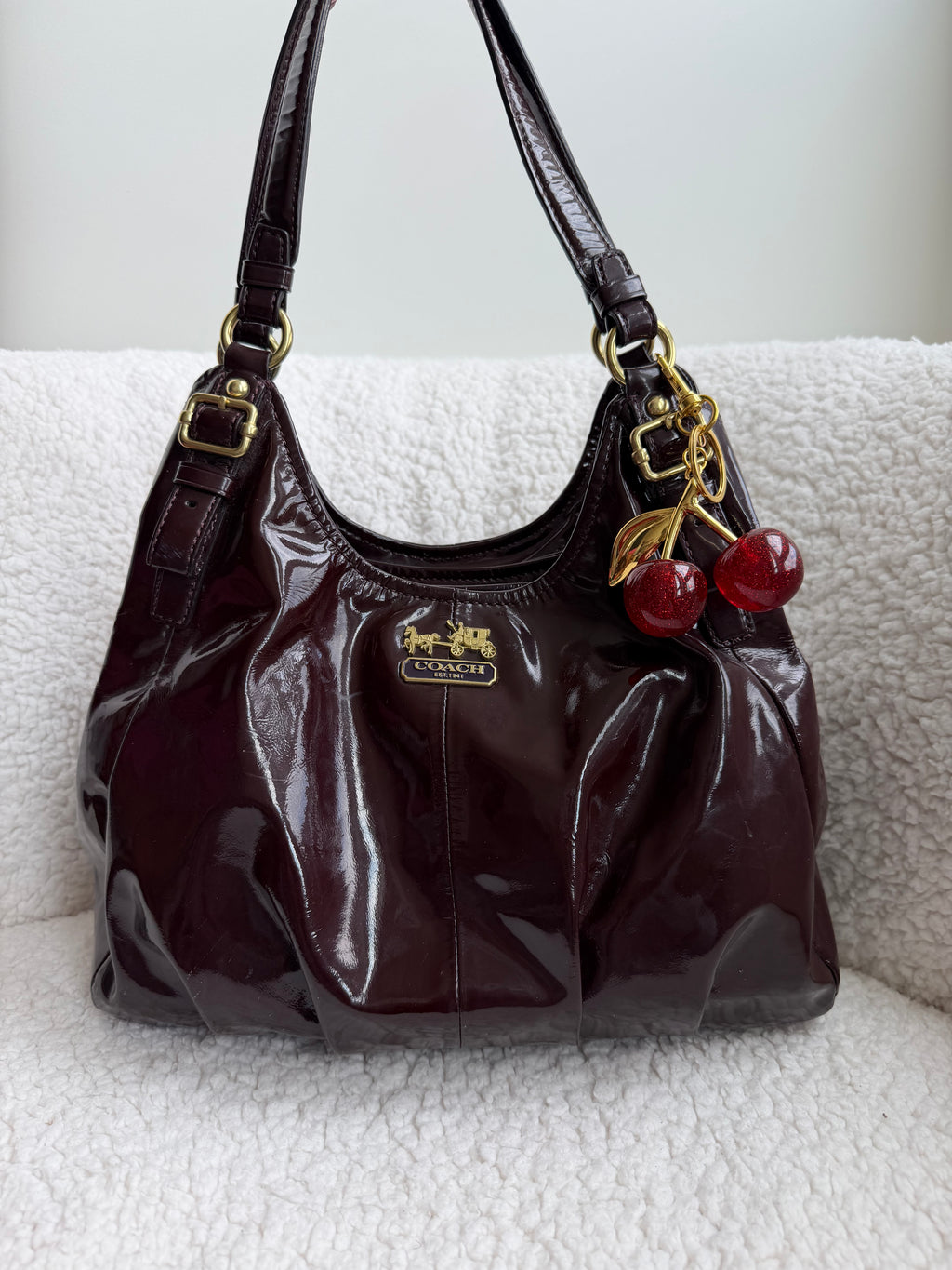 Coach Maggie Plum Patent Leather Shoulder Bag