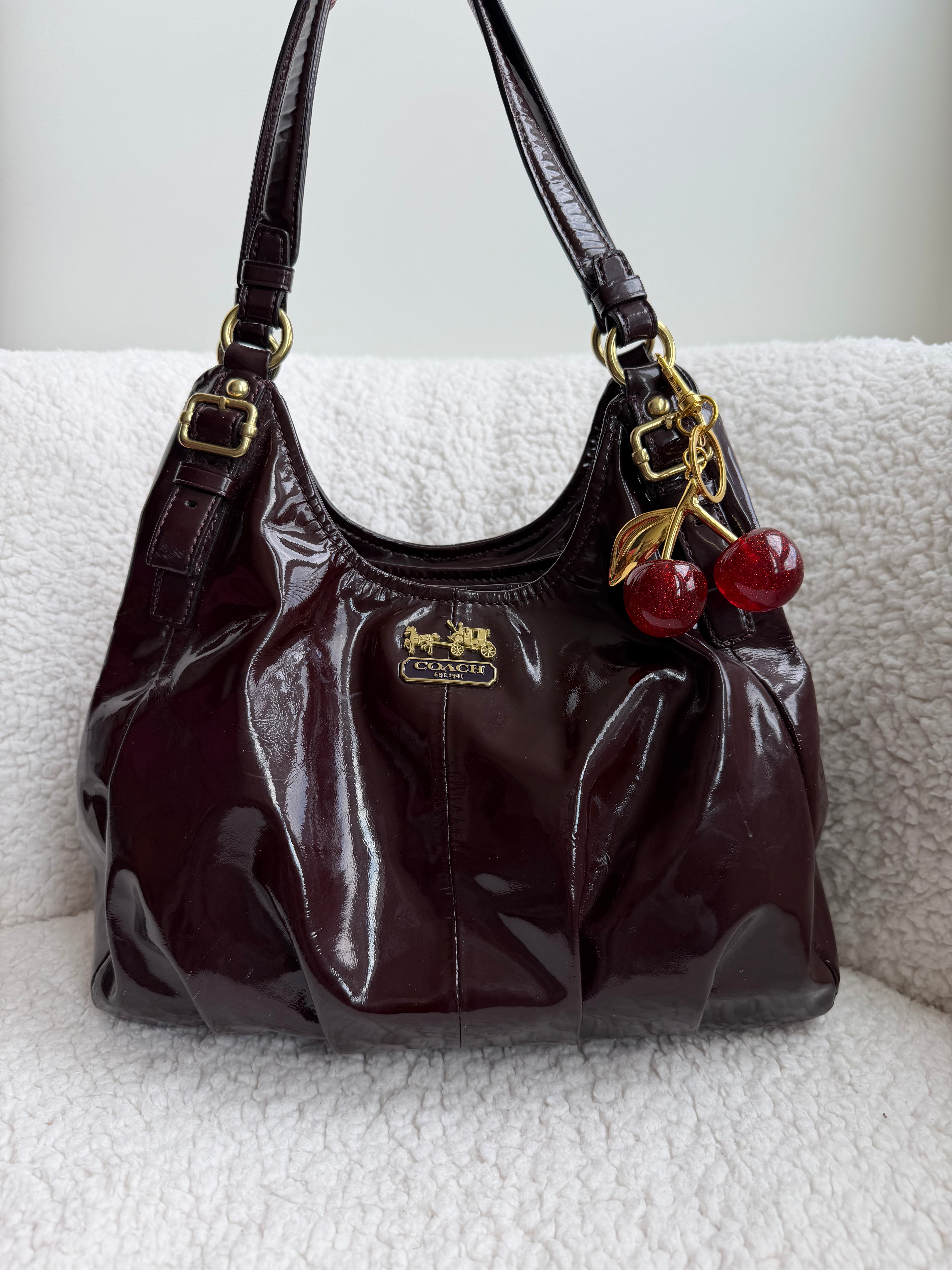 Coach Maggie Plum Patent Leather Shoulder Bag