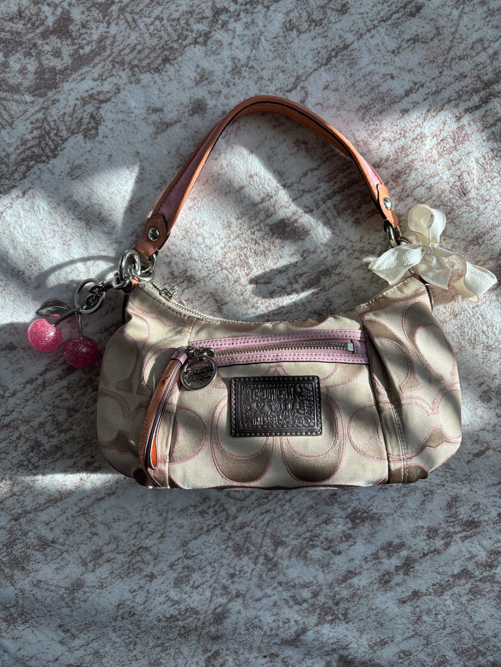 Coach Baby Pink and Brown Poppy Shoulder Bag