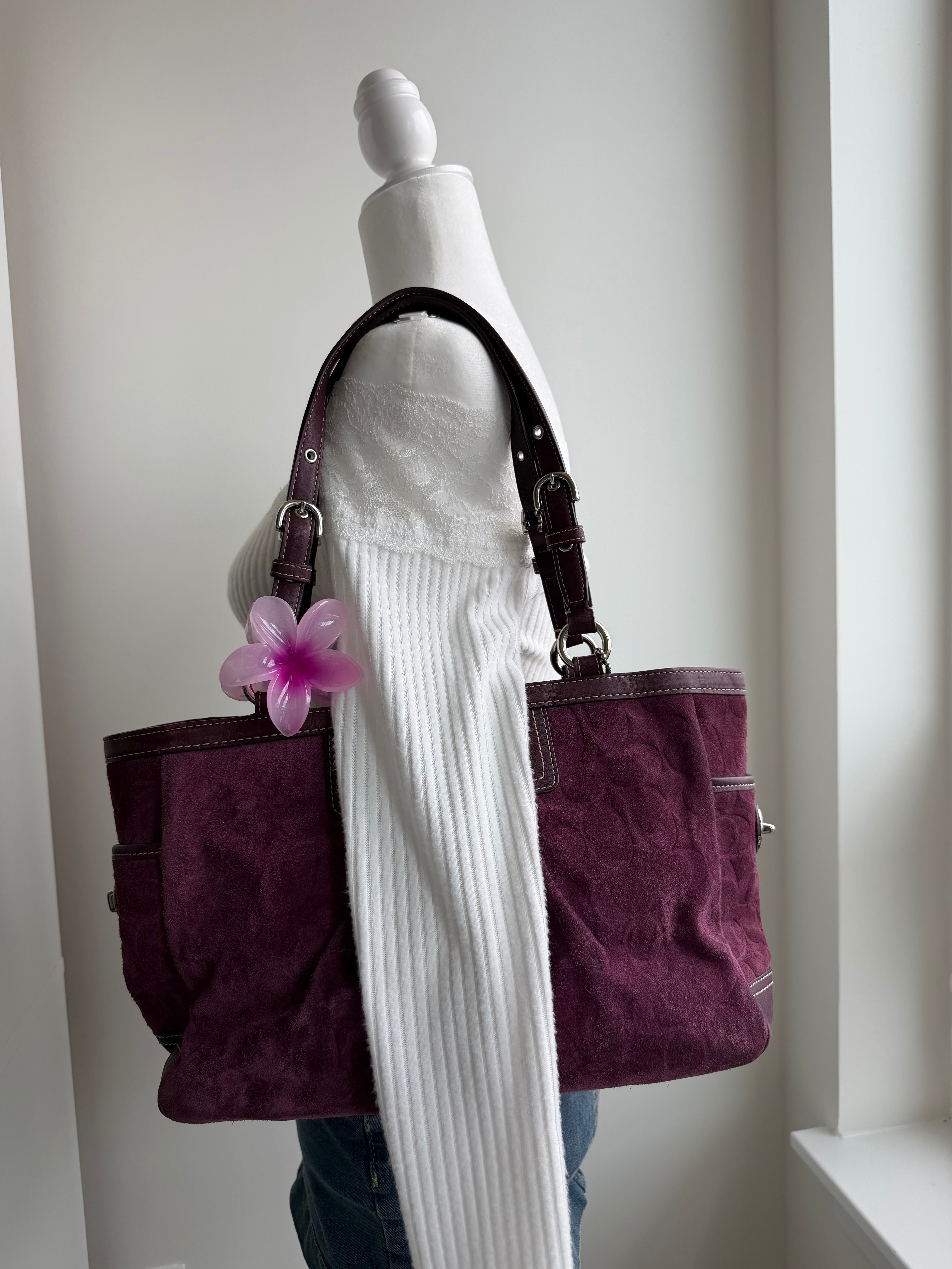 Coach Signature Suede Plum Tote