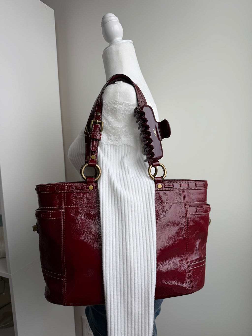 Coach Cherry Red Patent Leather Tote Bag