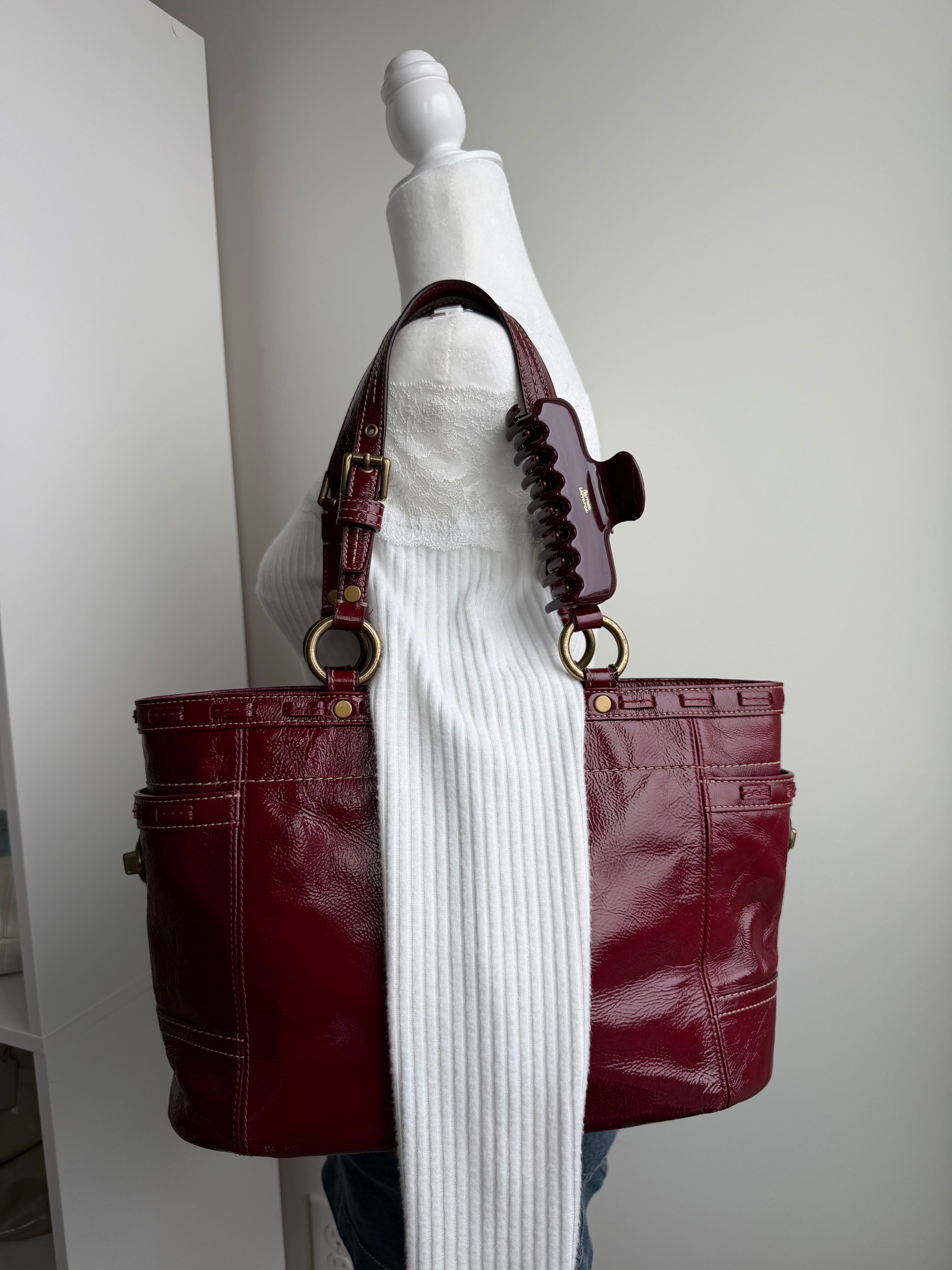 Coach Cherry Red Patent Leather Tote Bag