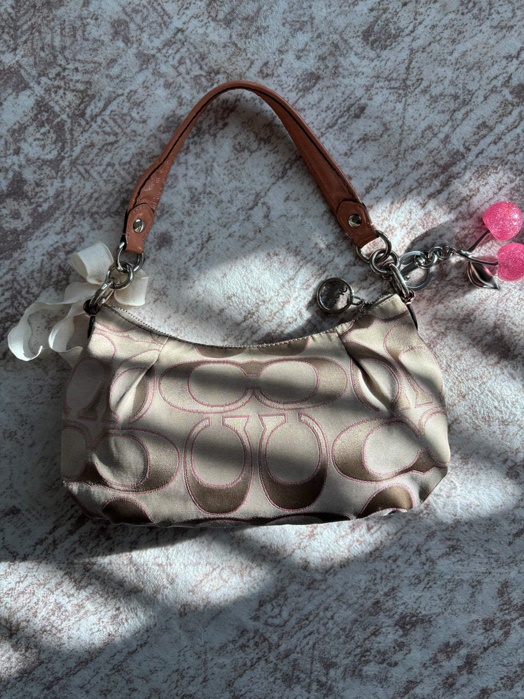 Coach Baby Pink and Brown Poppy Shoulder Bag