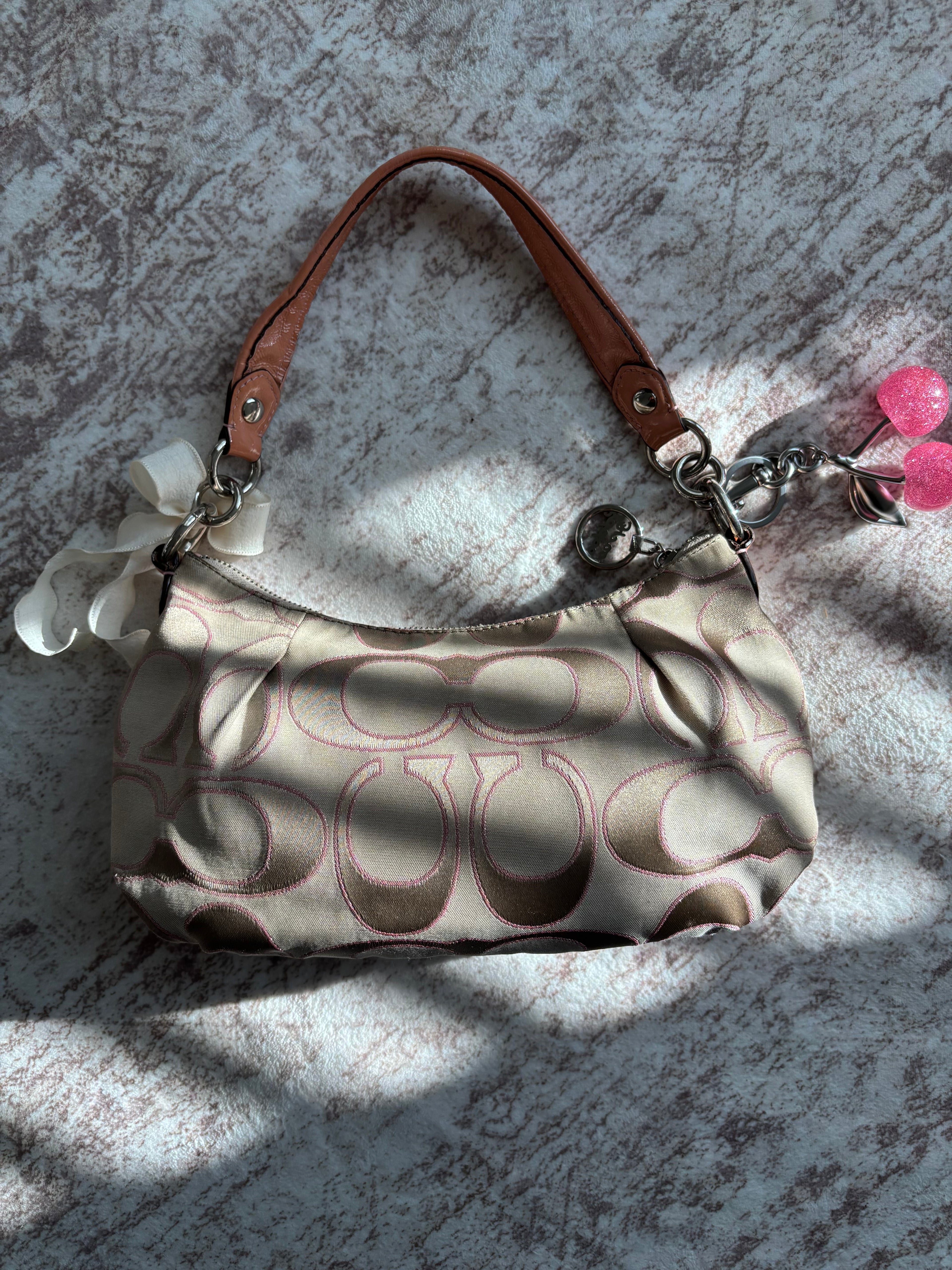 Coach Baby Pink and Brown Poppy Shoulder Bag